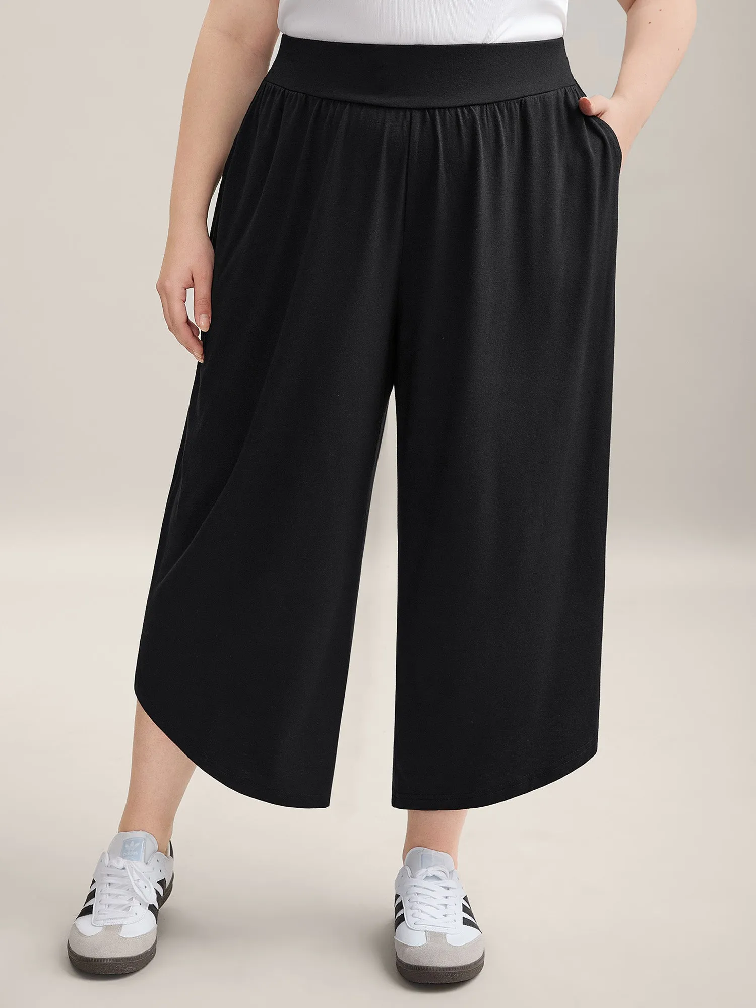 Rubber Waist Curved Hem Wide Leg Pants sold by Bloomchic