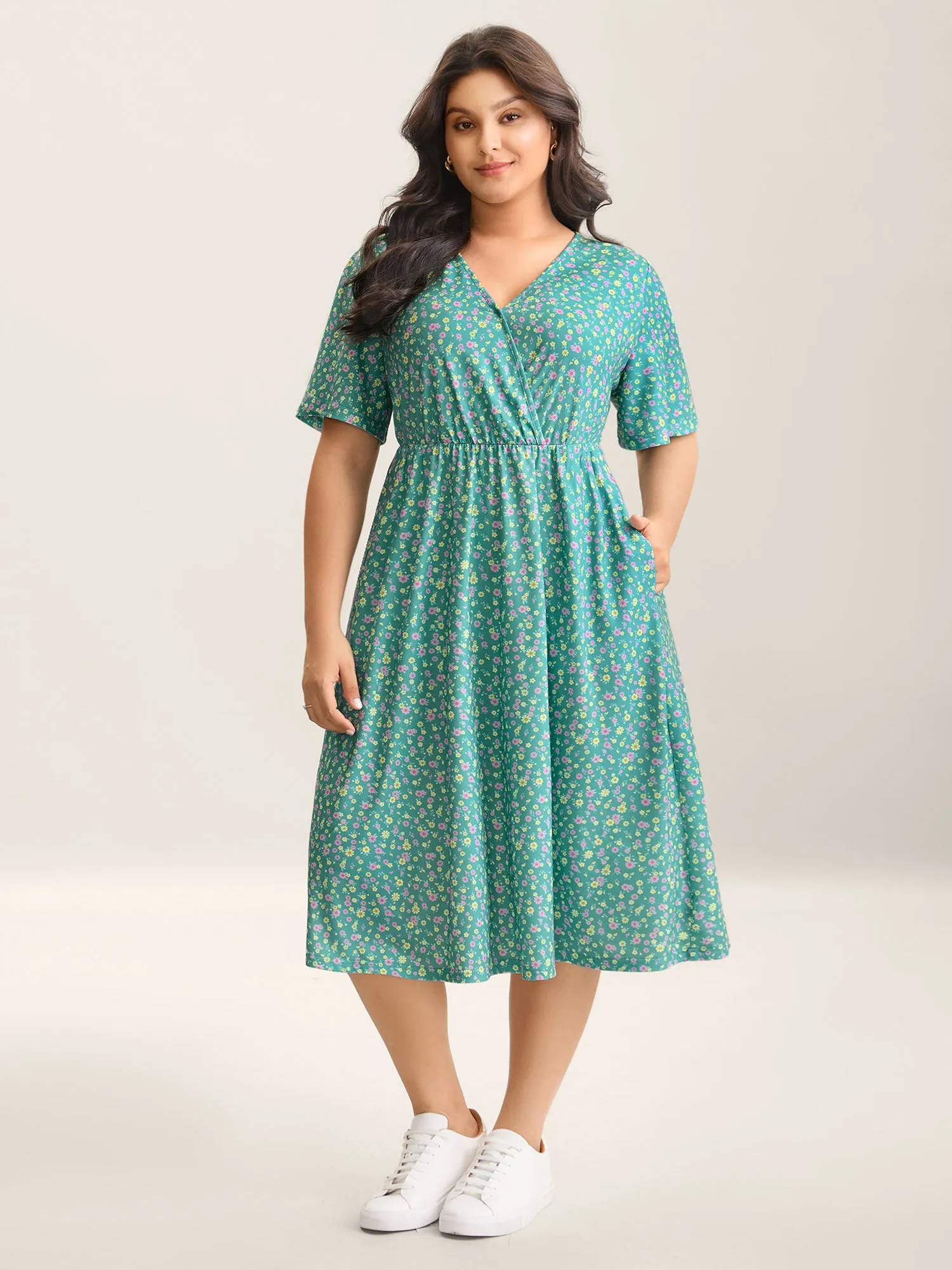 Floral Print Surplice Neck Midi Dress sold by Bloomchic product image thumbnail 3