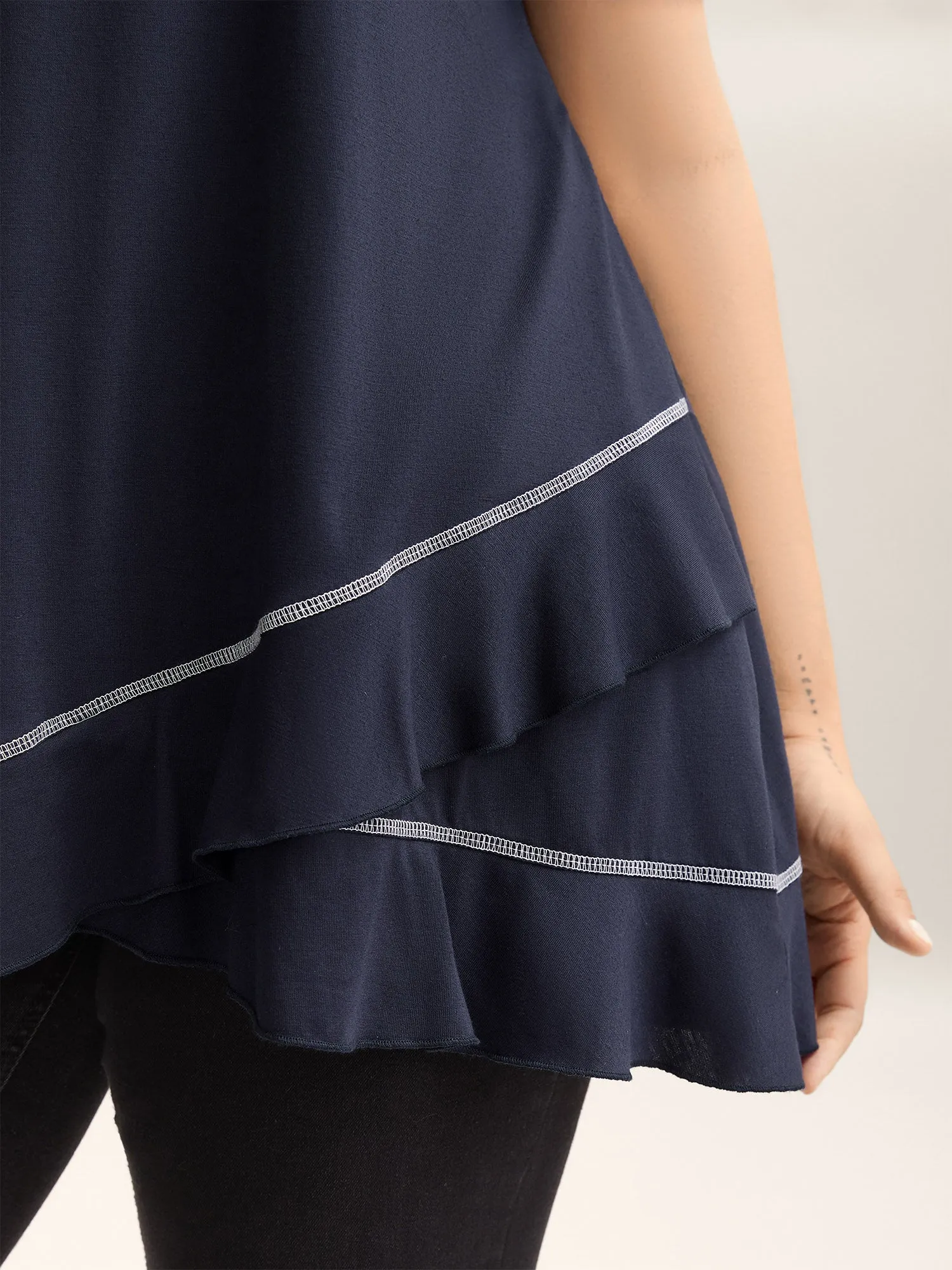 Overlap Hem Round Neck T-Shirt sold by Bloomchic product image thumbnail 2