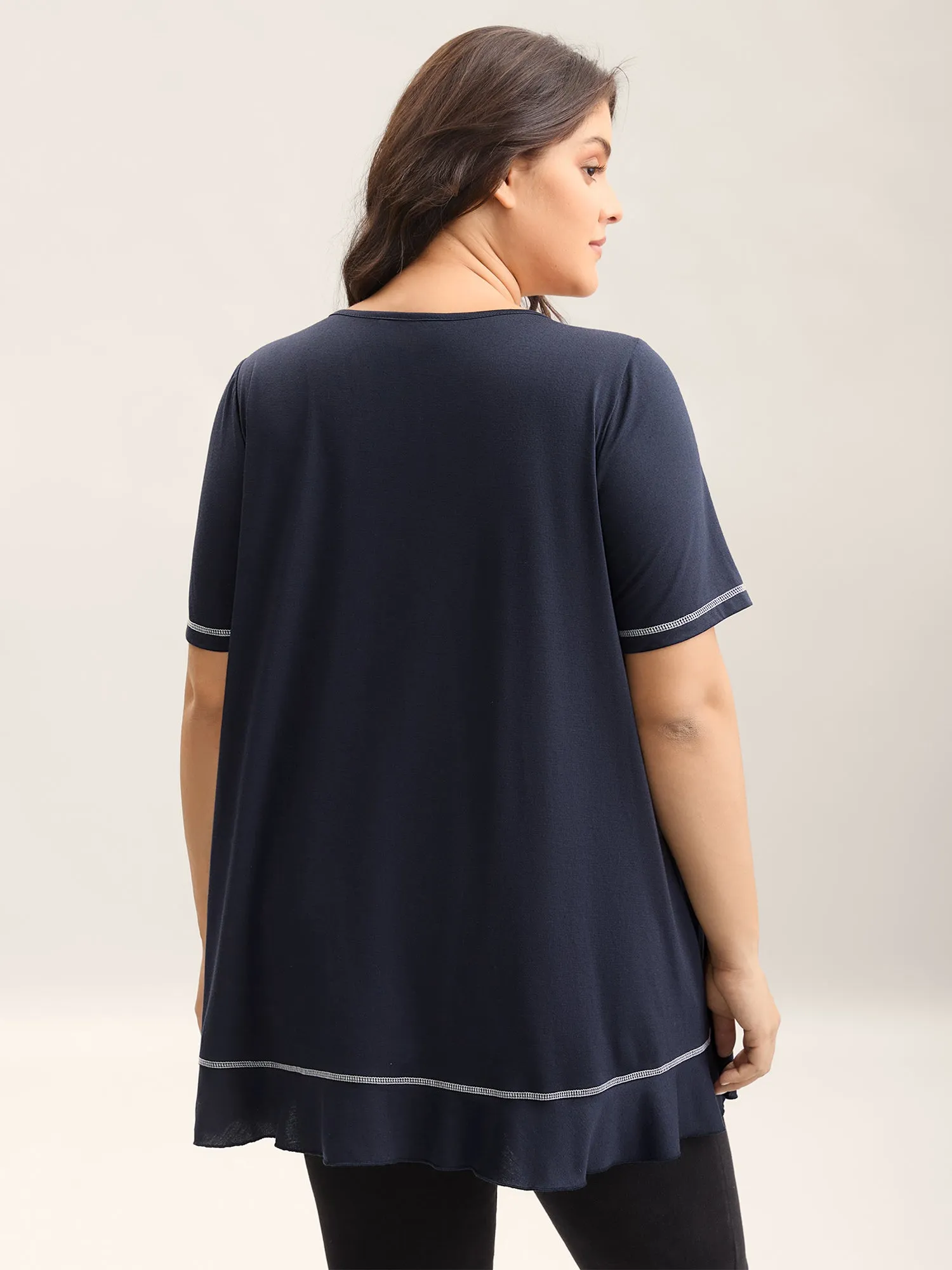 Overlap Hem Round Neck T-Shirt sold by Bloomchic product image thumbnail 4