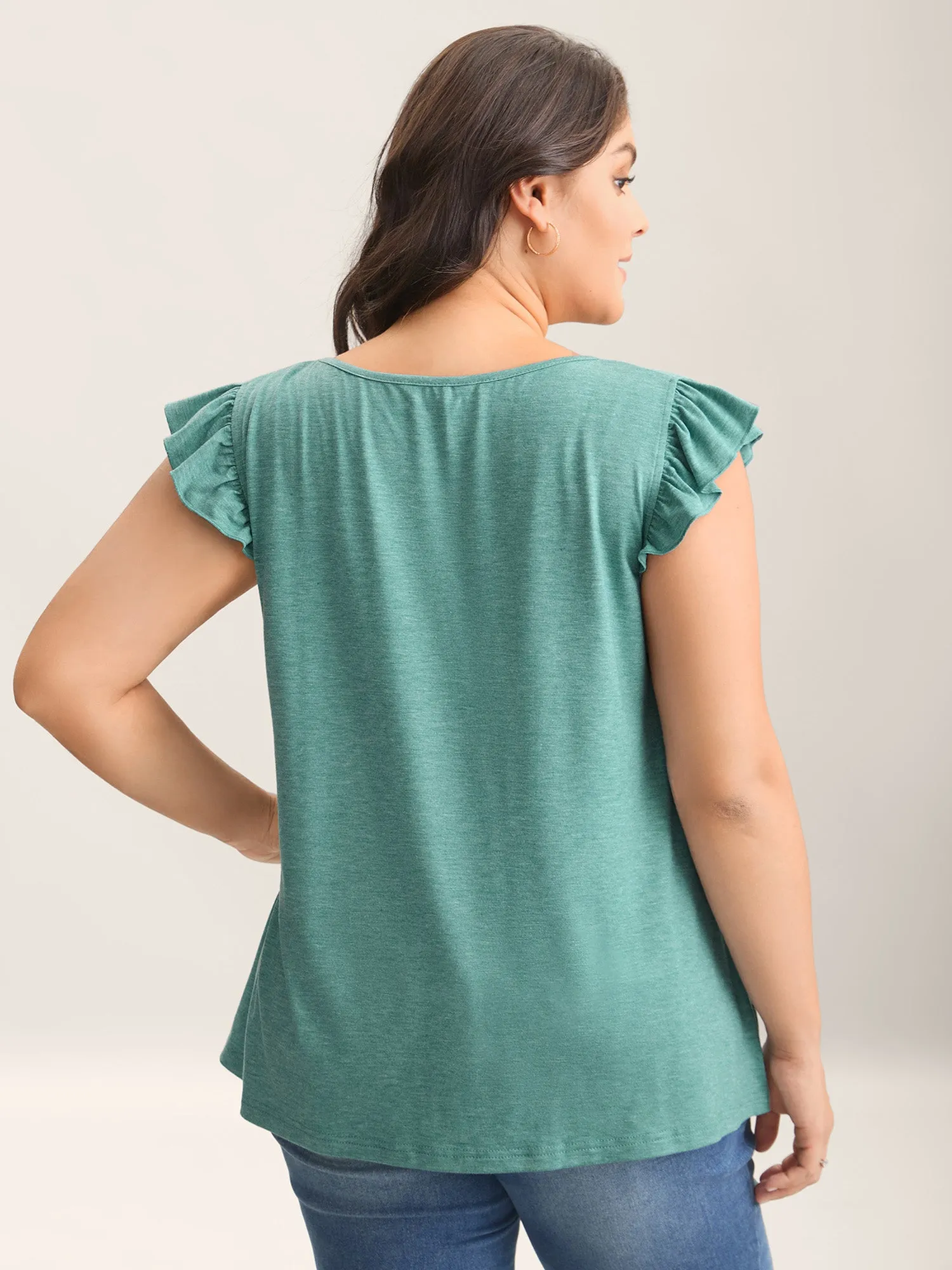 Pleated Neckline Flutter Sleeve Tank Top sold by Bloomchic product image thumbnail 4