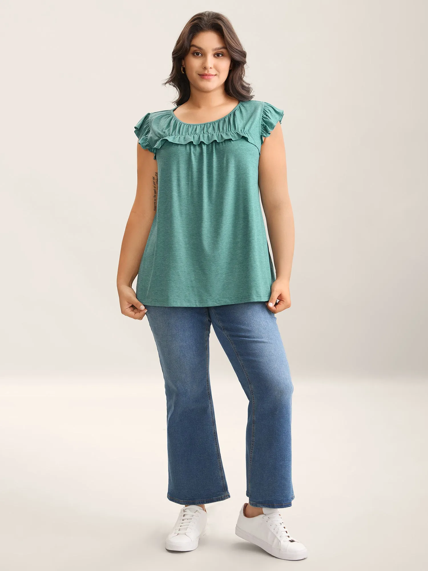 Pleated Neckline Flutter Sleeve Tank Top sold by Bloomchic product image thumbnail 3