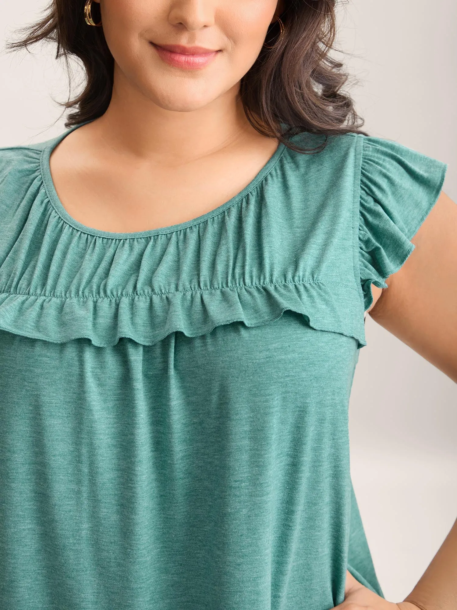 Pleated Neckline Flutter Sleeve Tank Top sold by Bloomchic product image thumbnail 2
