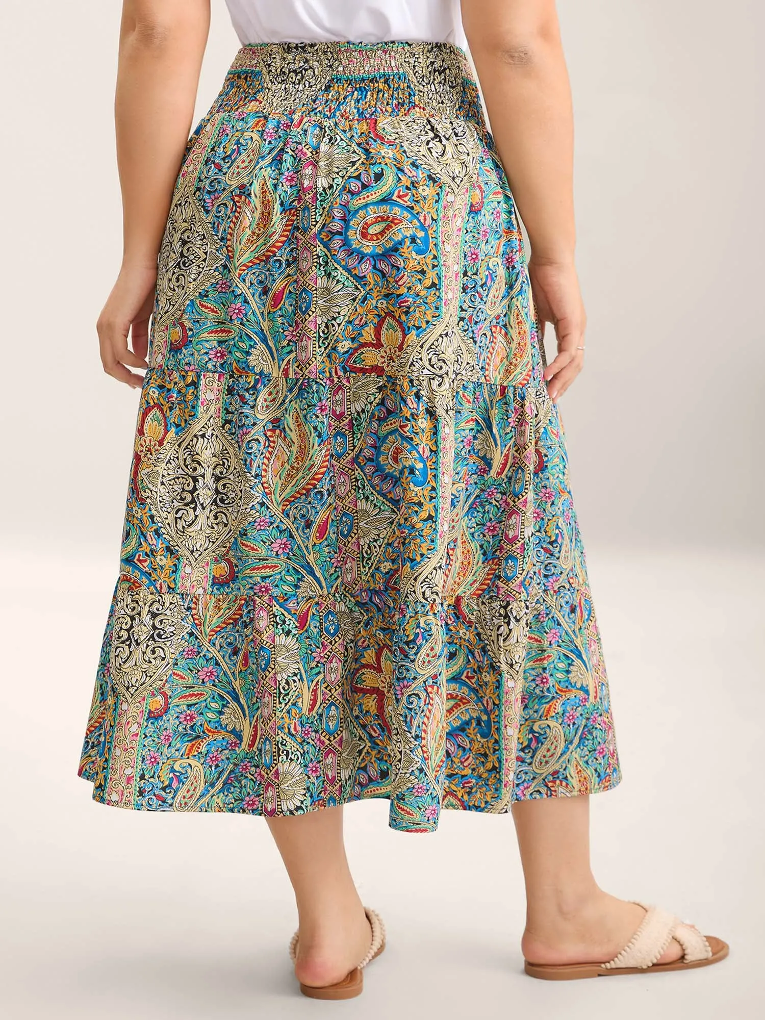Paisley Print Shirred Waist Midi Skirt sold by Bloomchic product image thumbnail 4