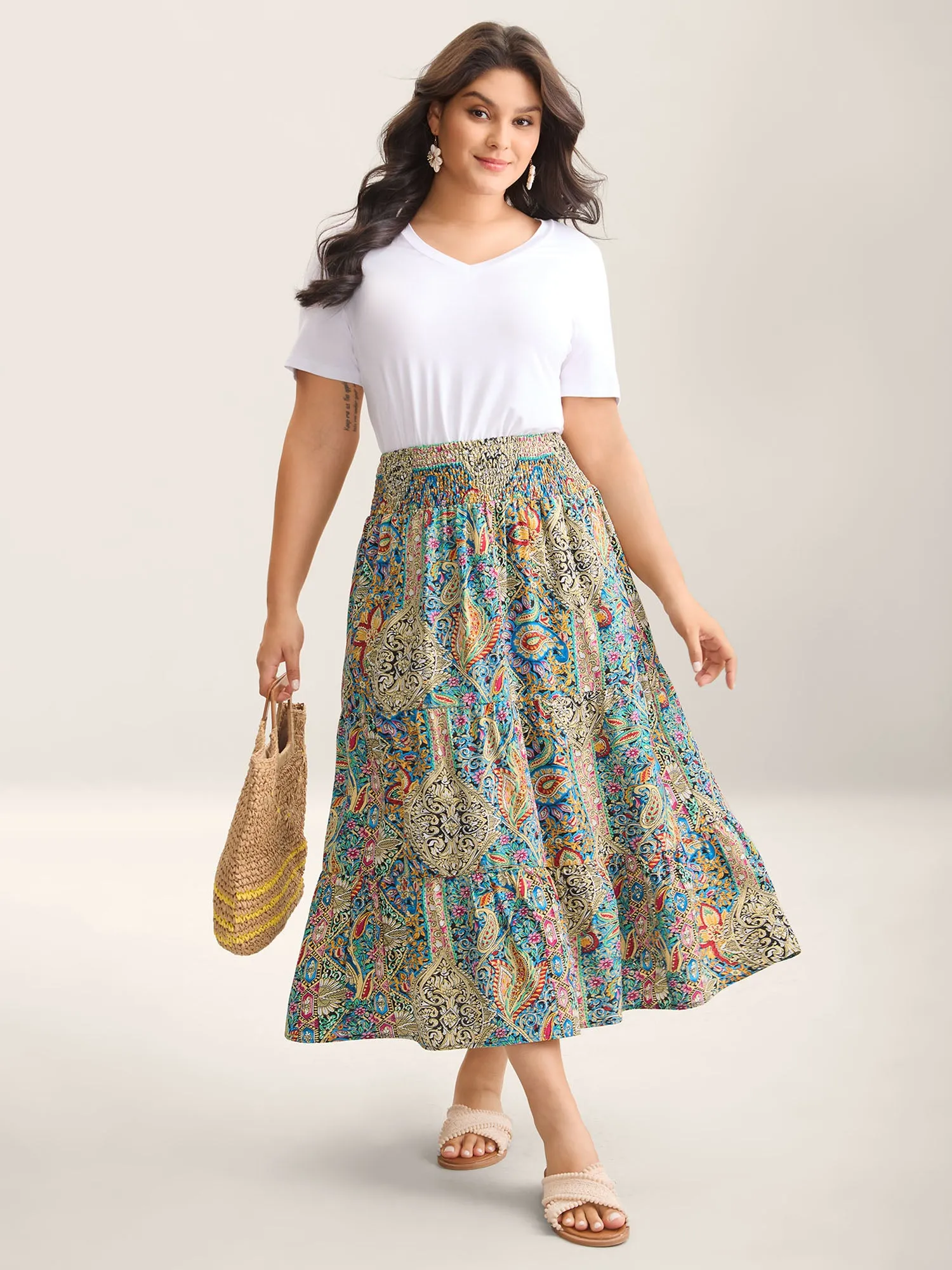 Paisley Print Shirred Waist Midi Skirt sold by Bloomchic product image thumbnail 3