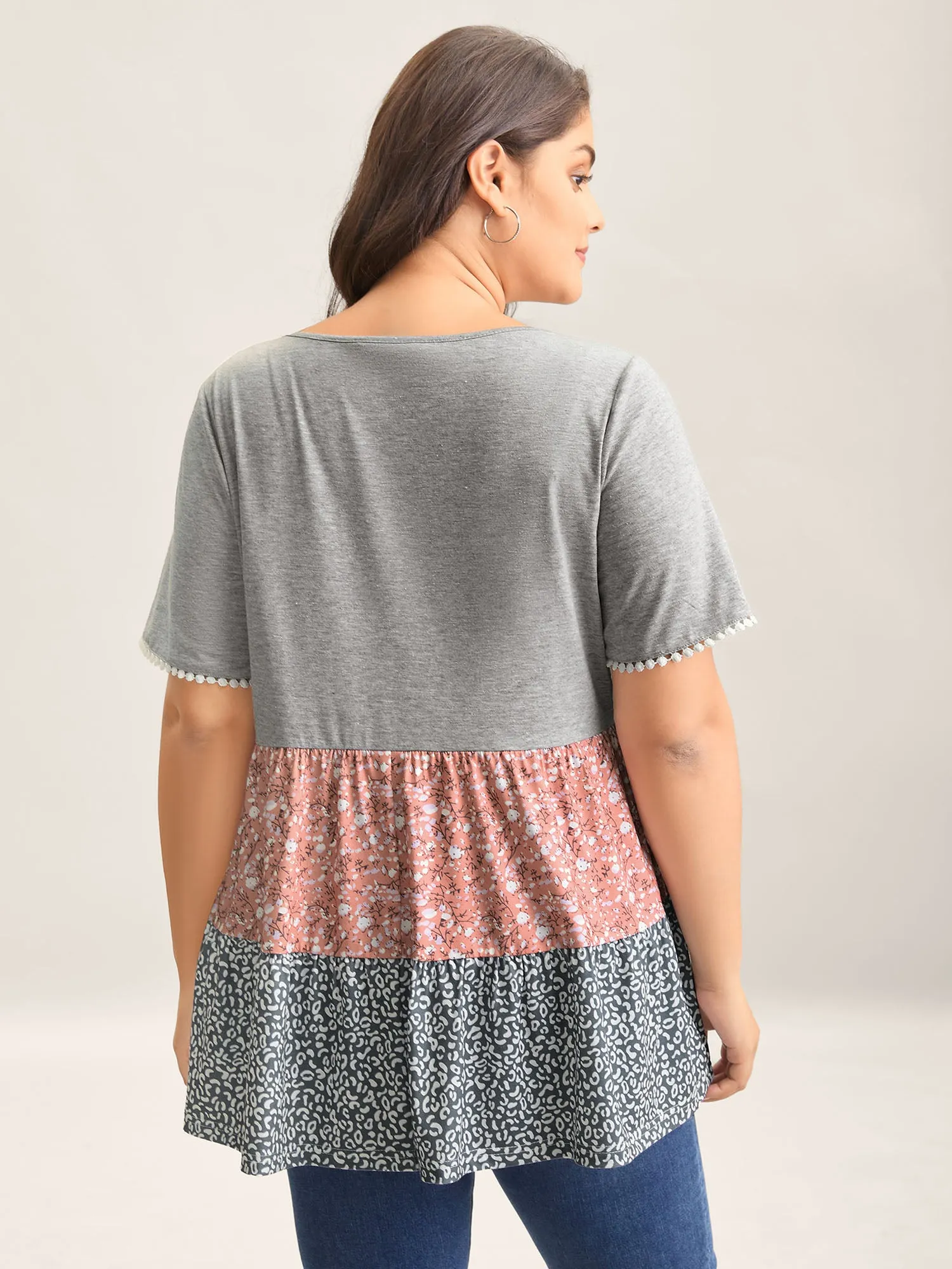 Ditsy Floral Print Patchwork Layered T-Shirt sold by Bloomchic product image thumbnail 4