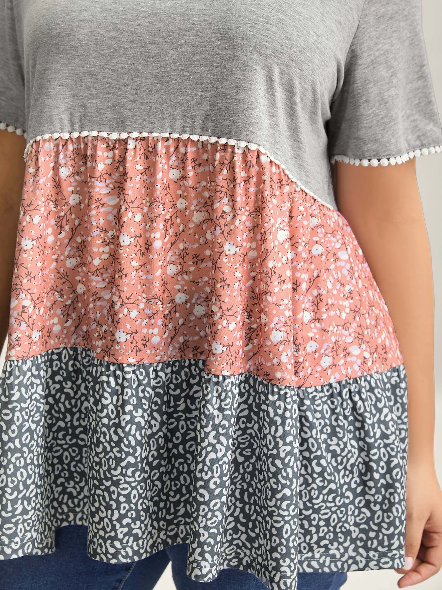 Ditsy Floral Print Patchwork Layered T-Shirt sold by Bloomchic product image thumbnail 2