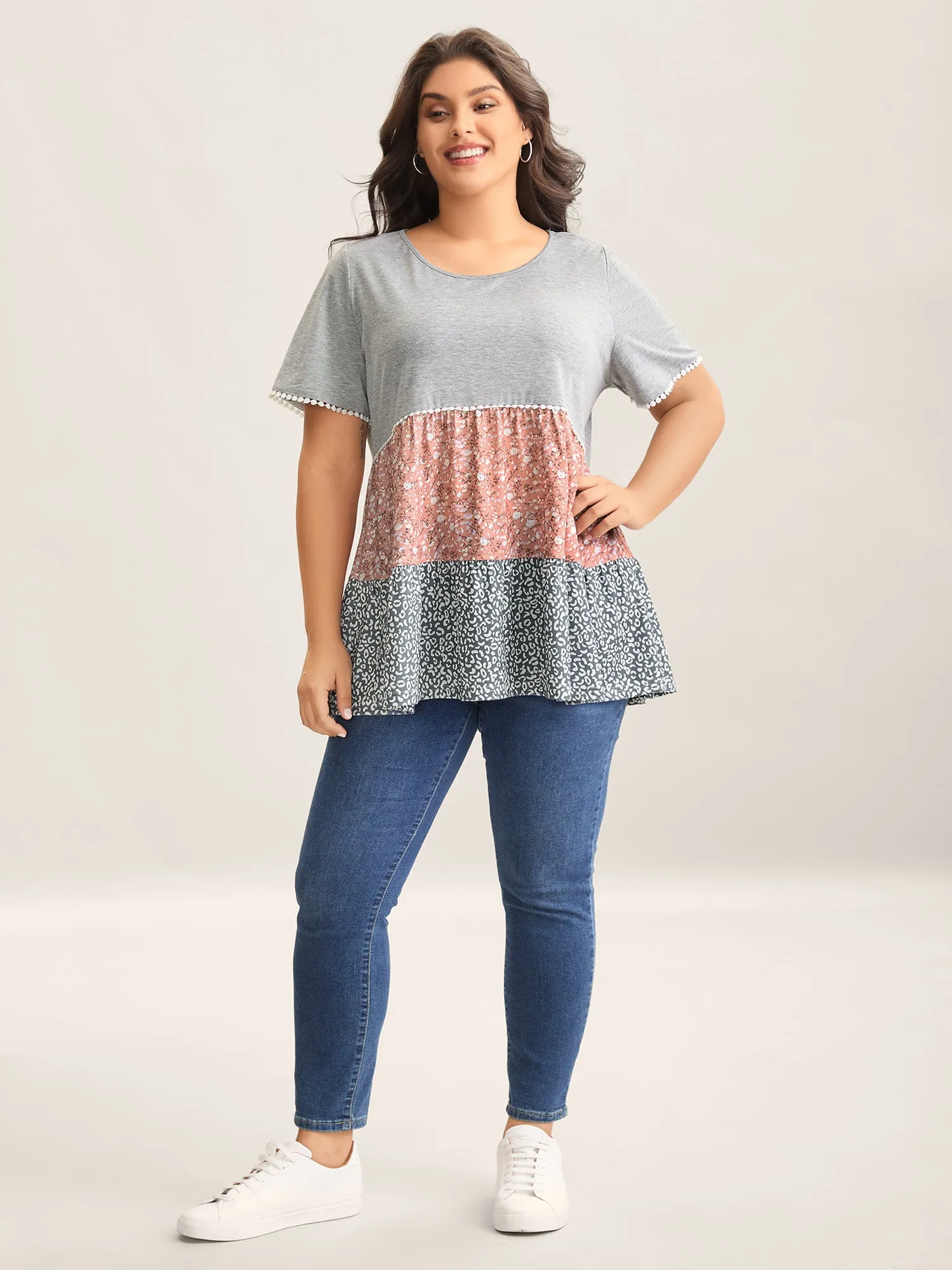 Ditsy Floral Print Patchwork Layered T-Shirt sold by Bloomchic product image thumbnail 3