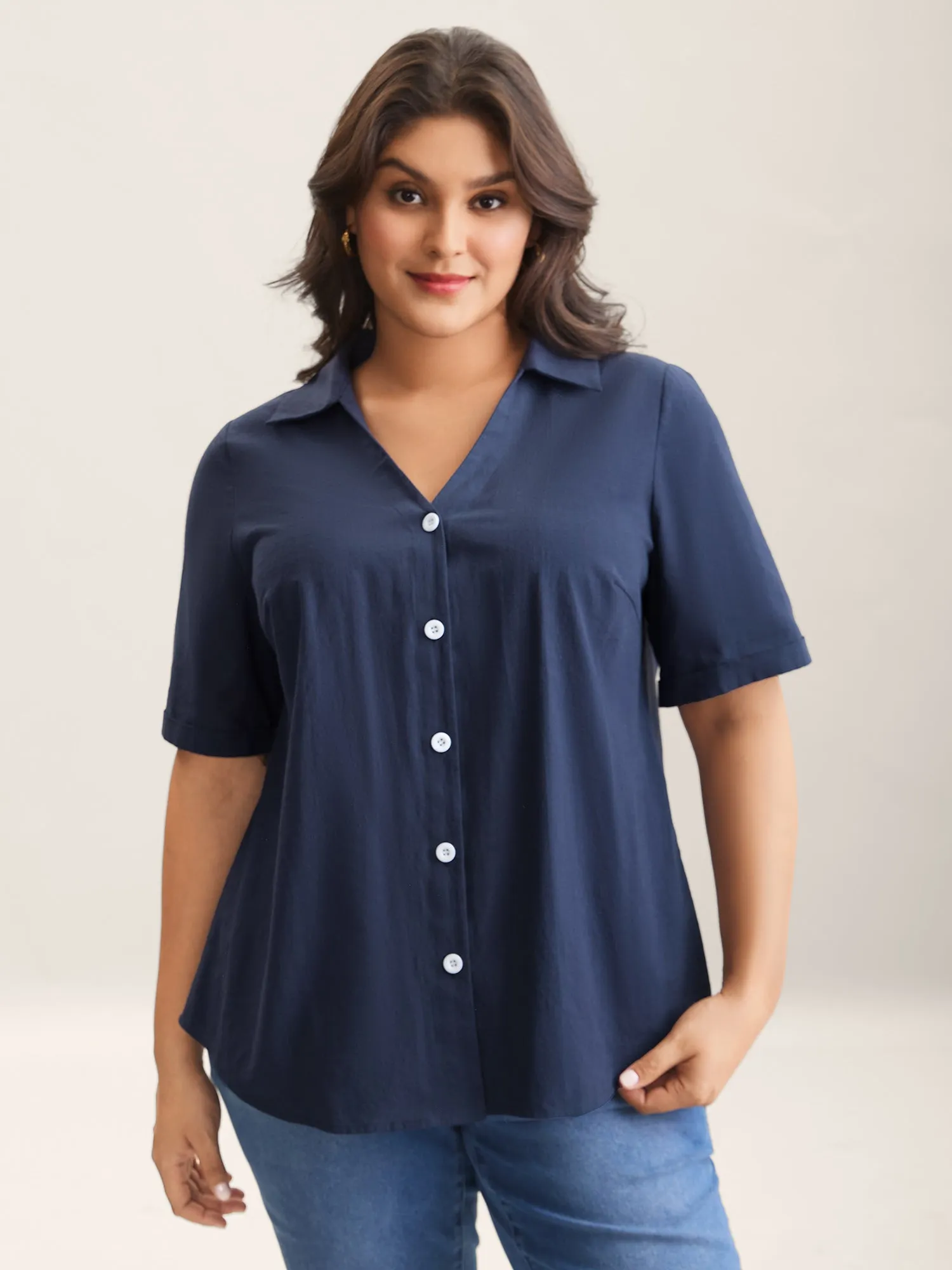 Cotton Collar Button Placket Blouse sold by Bloomchic