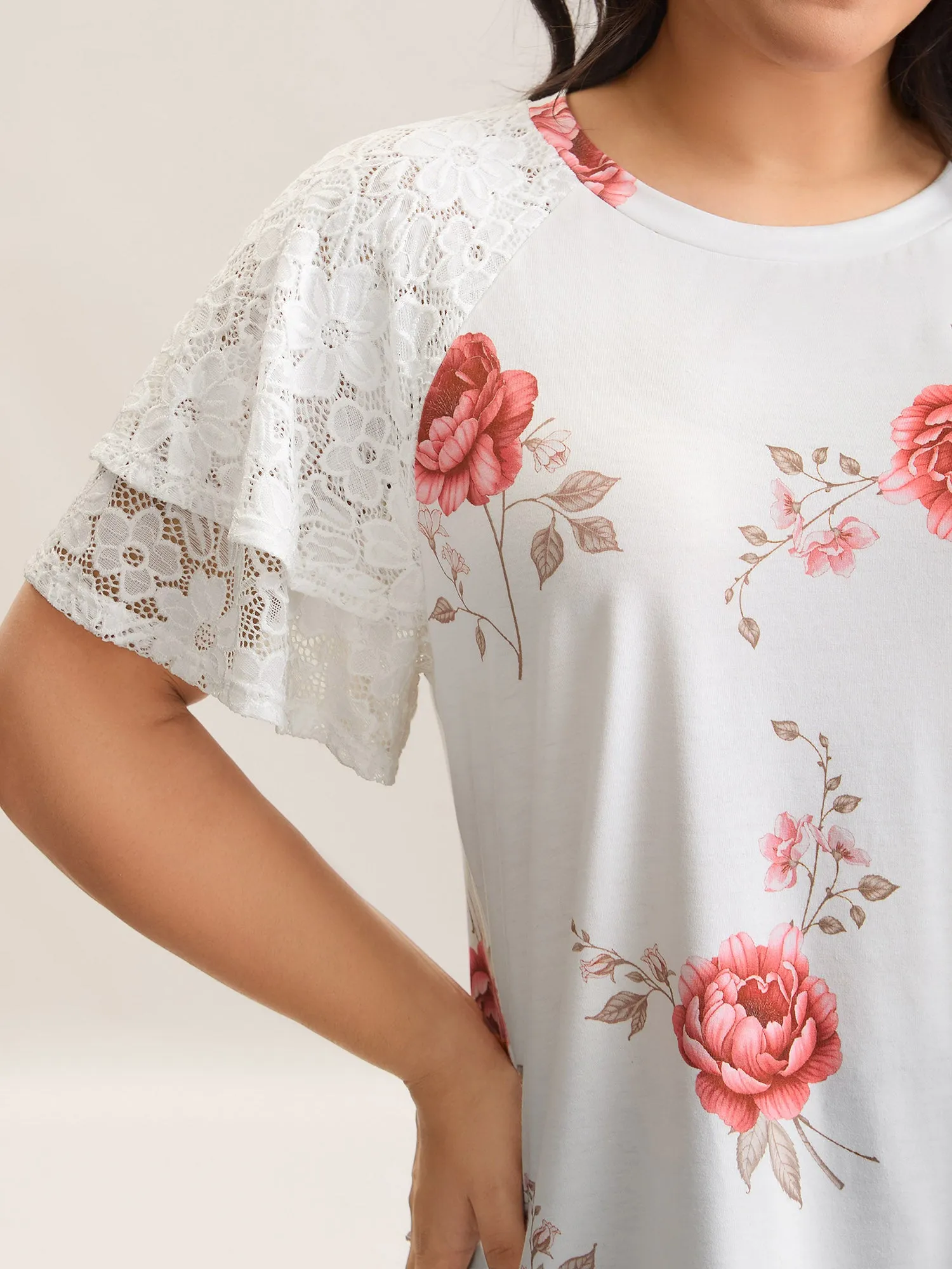 Lace Sleeve Layered Floral T-Shirt sold by Bloomchic product image thumbnail 4