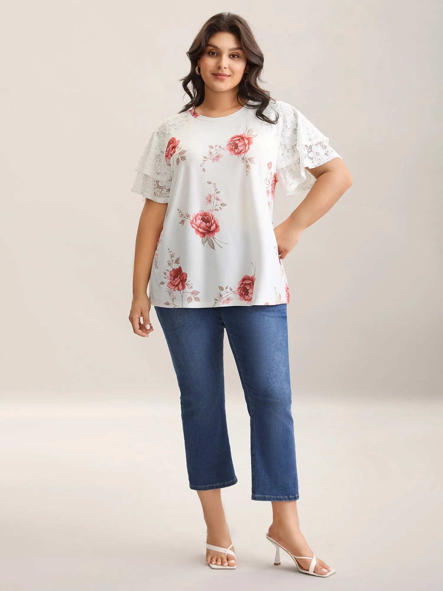 Lace Sleeve Layered Floral T-Shirt sold by Bloomchic product image thumbnail 3