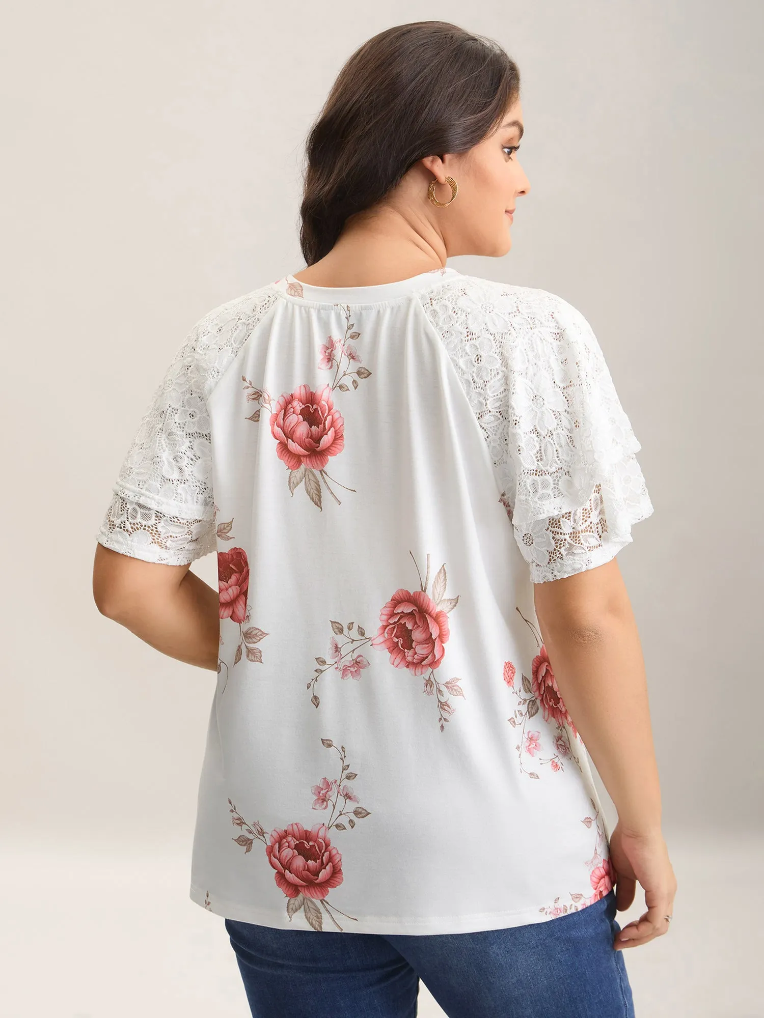Lace Sleeve Layered Floral T-Shirt sold by Bloomchic product image thumbnail 2
