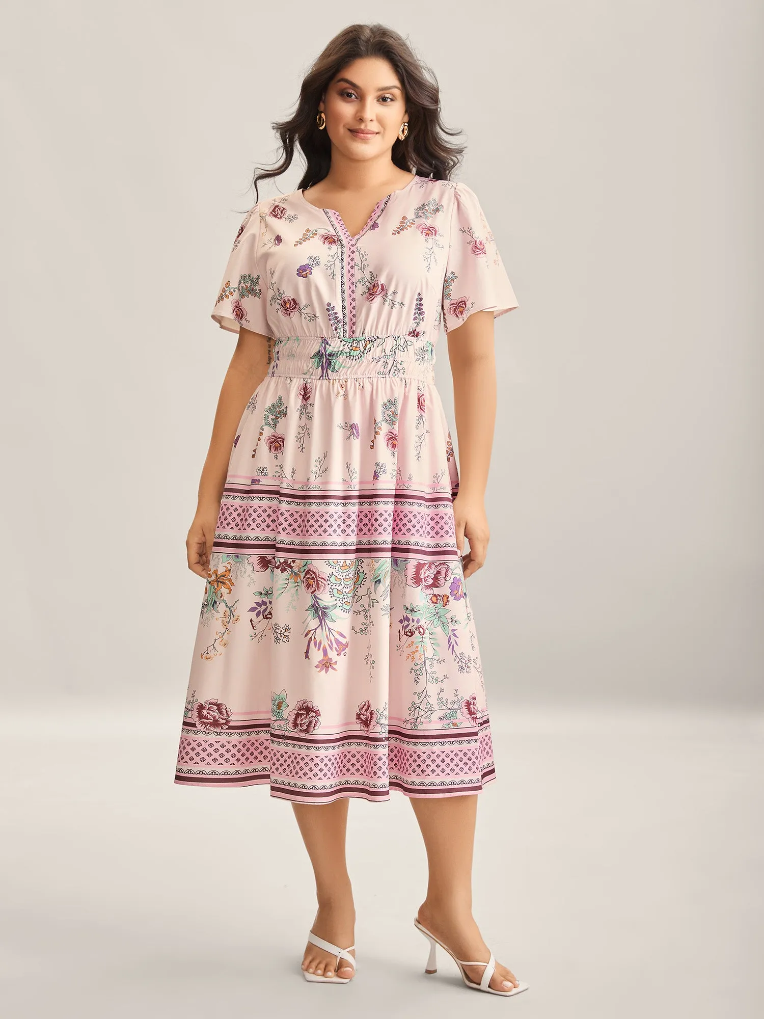 Floral Print Waist Defining Midi Dress sold by Bloomchic