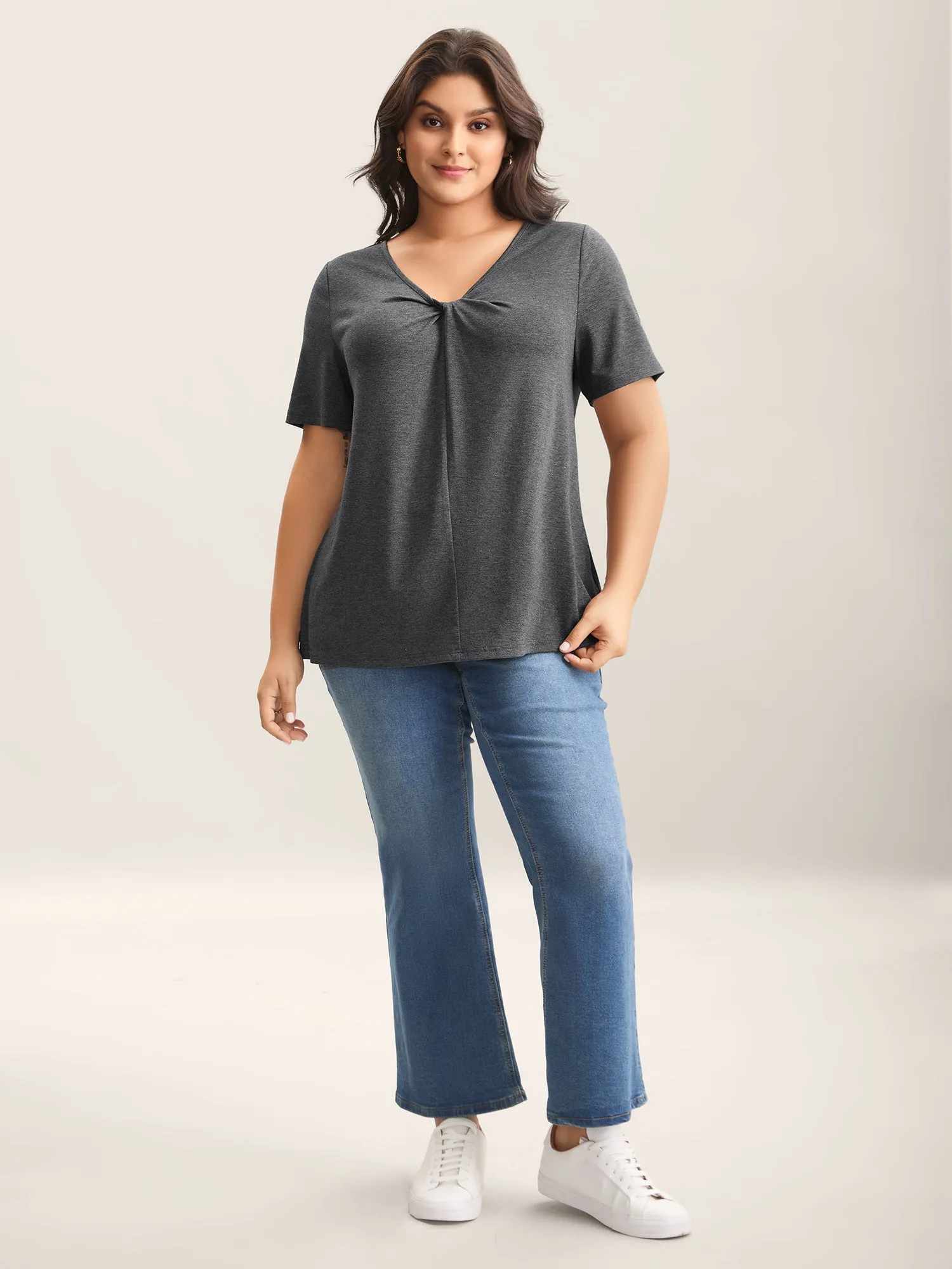 Supersoft Cinched Neck Plain T-Shirt sold by Bloomchic product image thumbnail 3