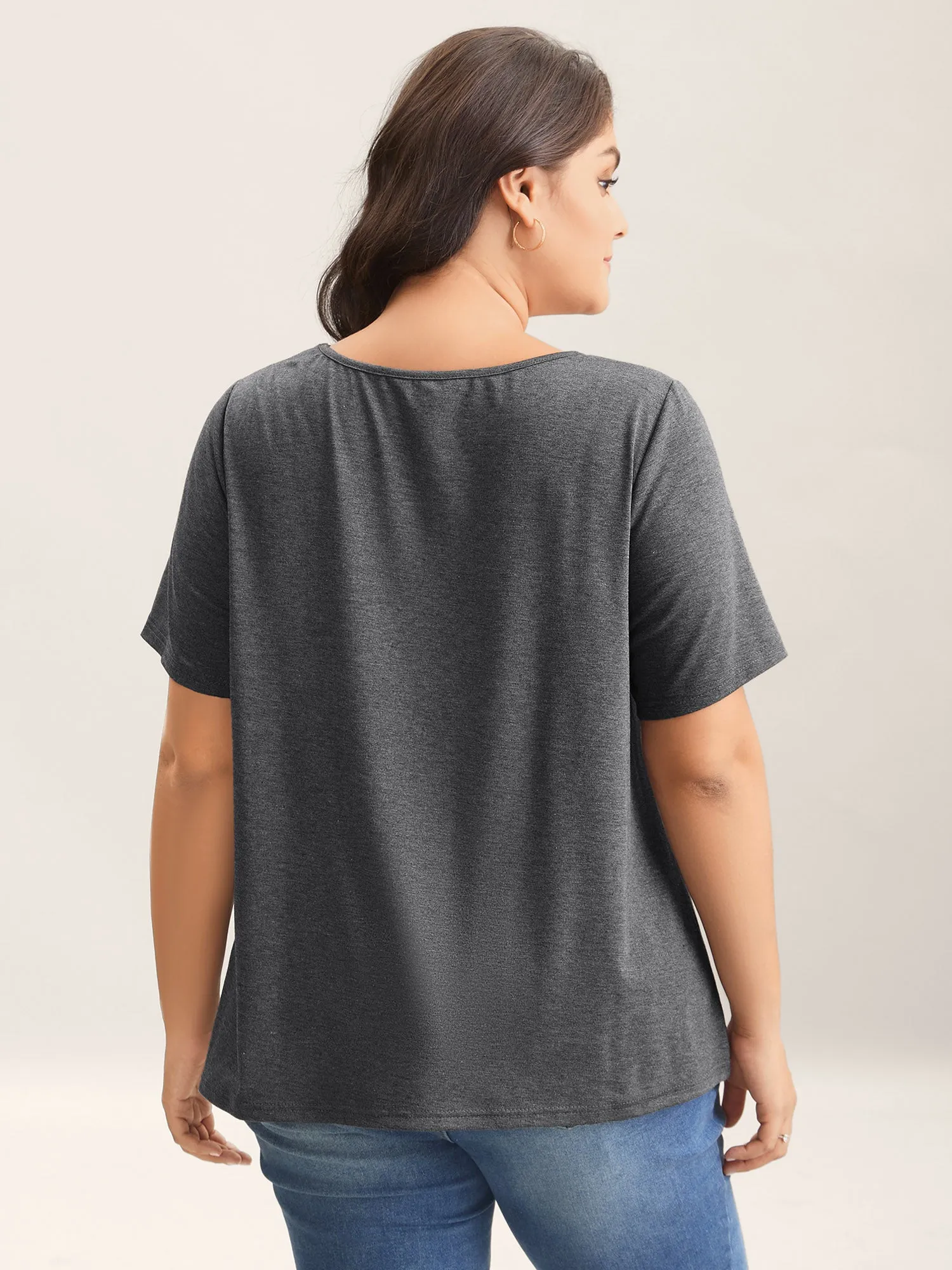 Supersoft Cinched Neck Plain T-Shirt sold by Bloomchic product image thumbnail 4