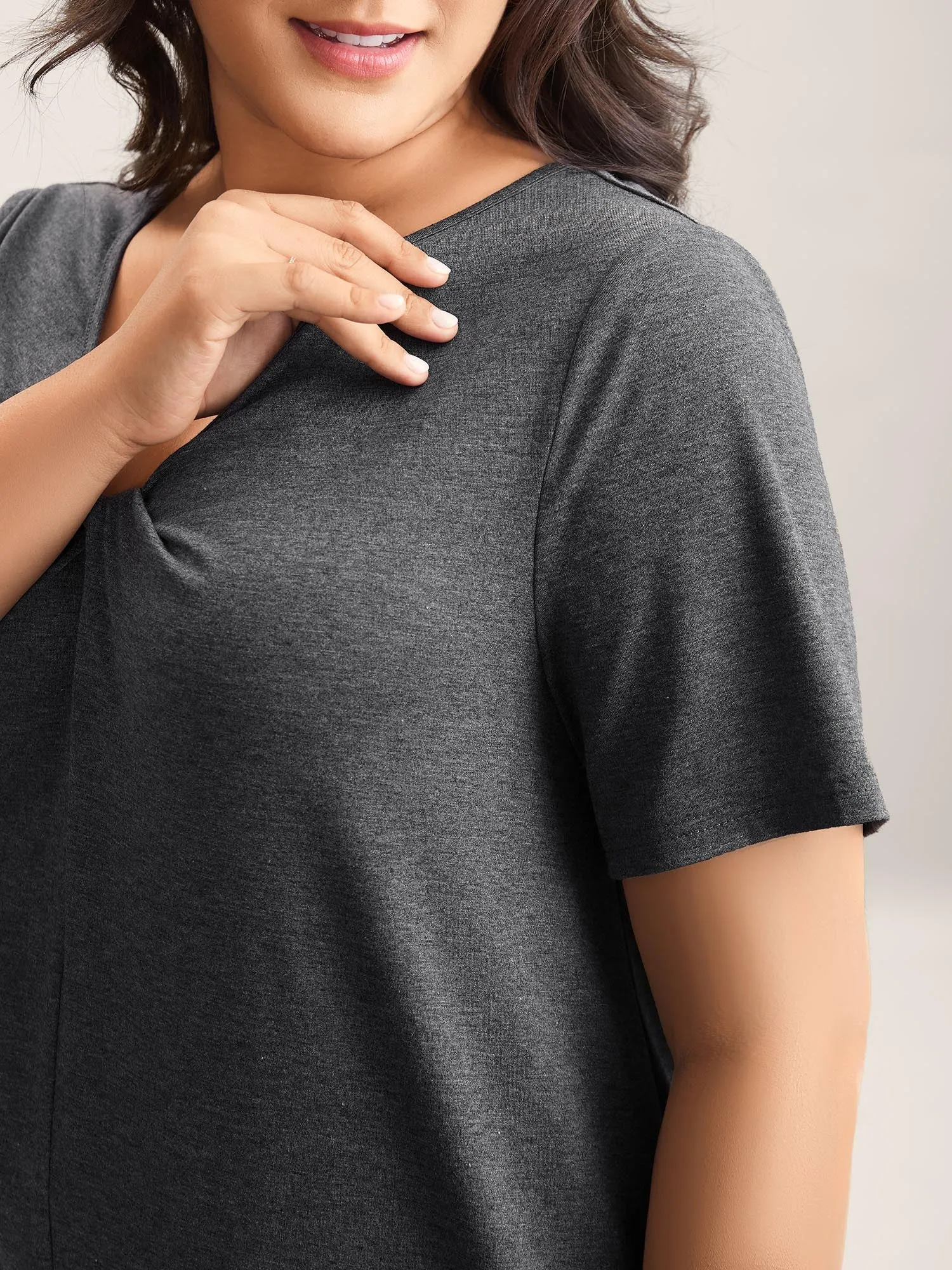 Supersoft Cinched Neck Plain T-Shirt sold by Bloomchic product image thumbnail 2