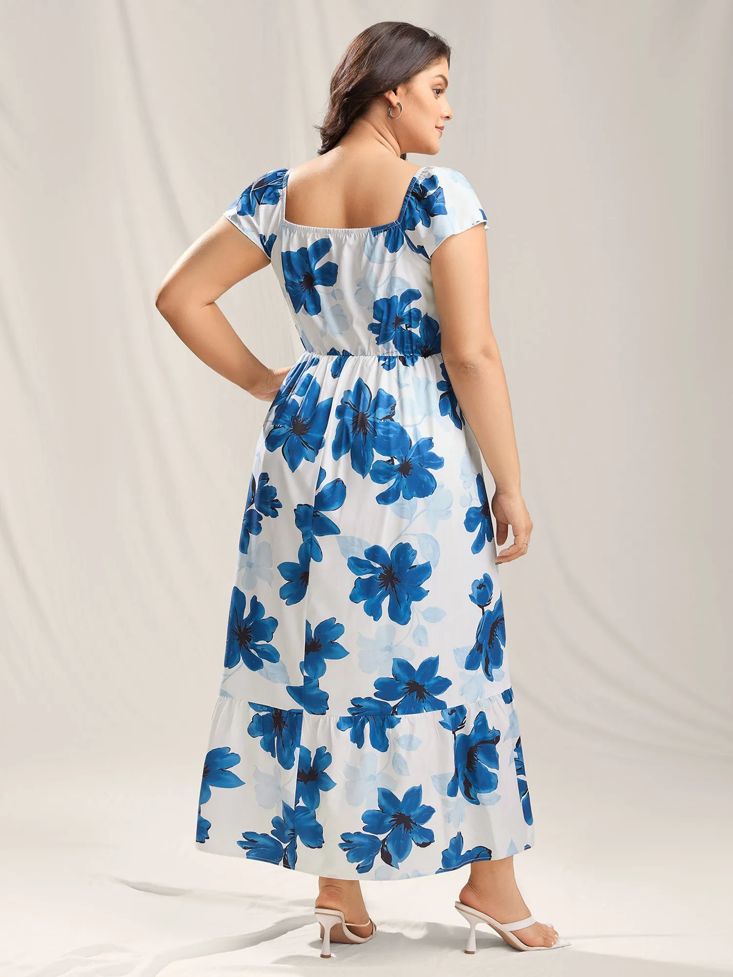 Floral Pattern Shirred Pockets Midi Dress sold by Bloomchic product image thumbnail 4