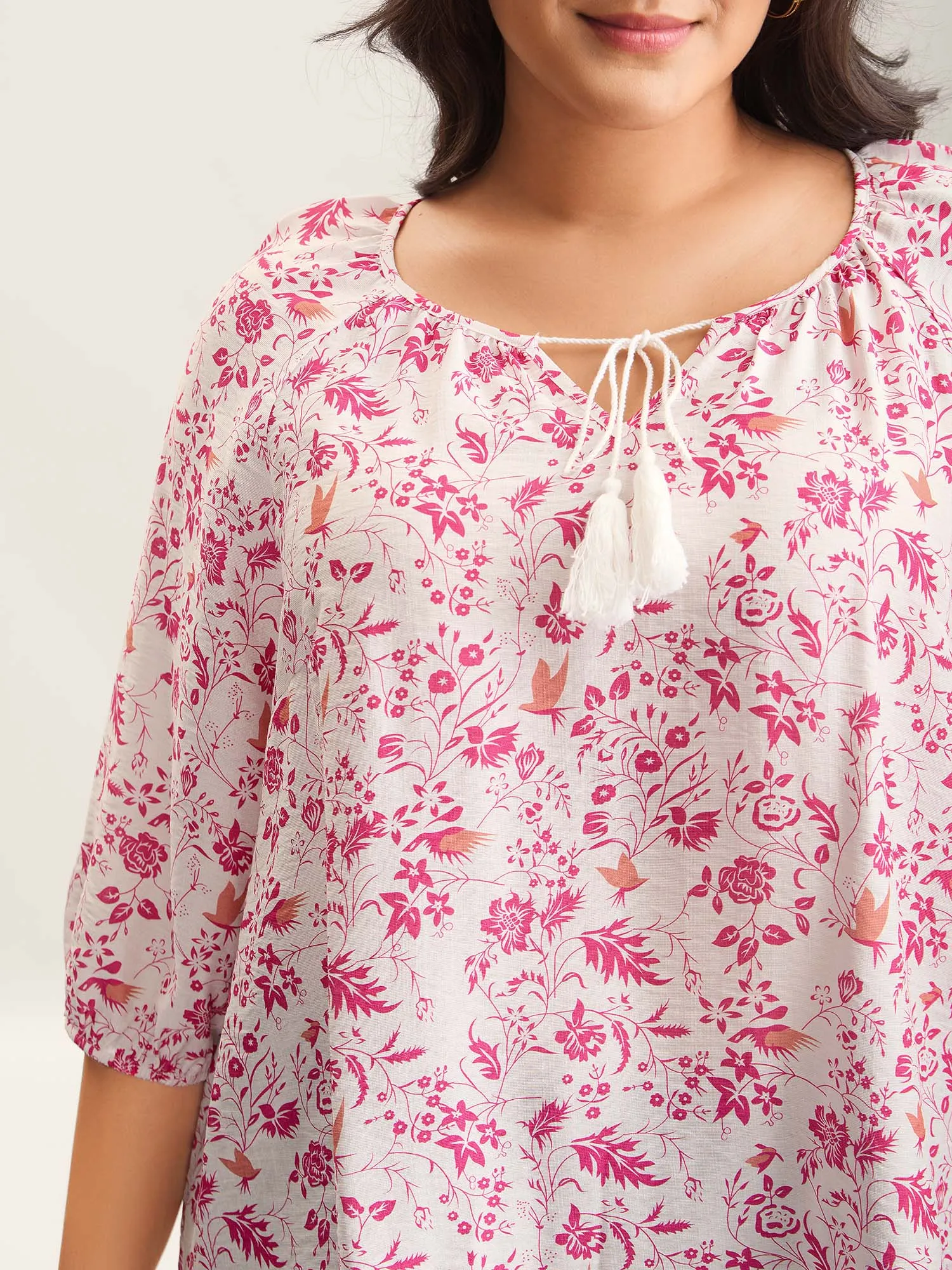 Silhouette Floral Print Neck Tassels Blouse sold by Bloomchic product image thumbnail 2