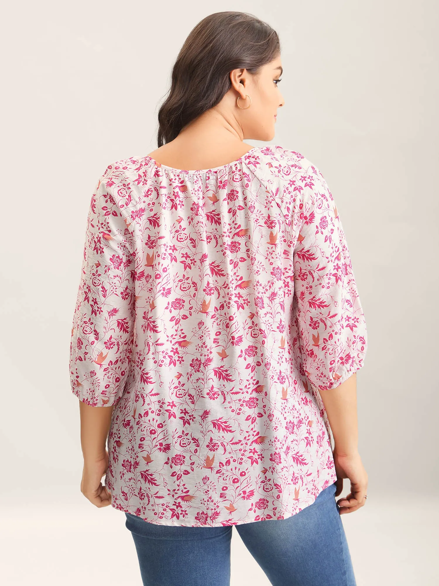 Silhouette Floral Print Neck Tassels Blouse sold by Bloomchic product image thumbnail 4