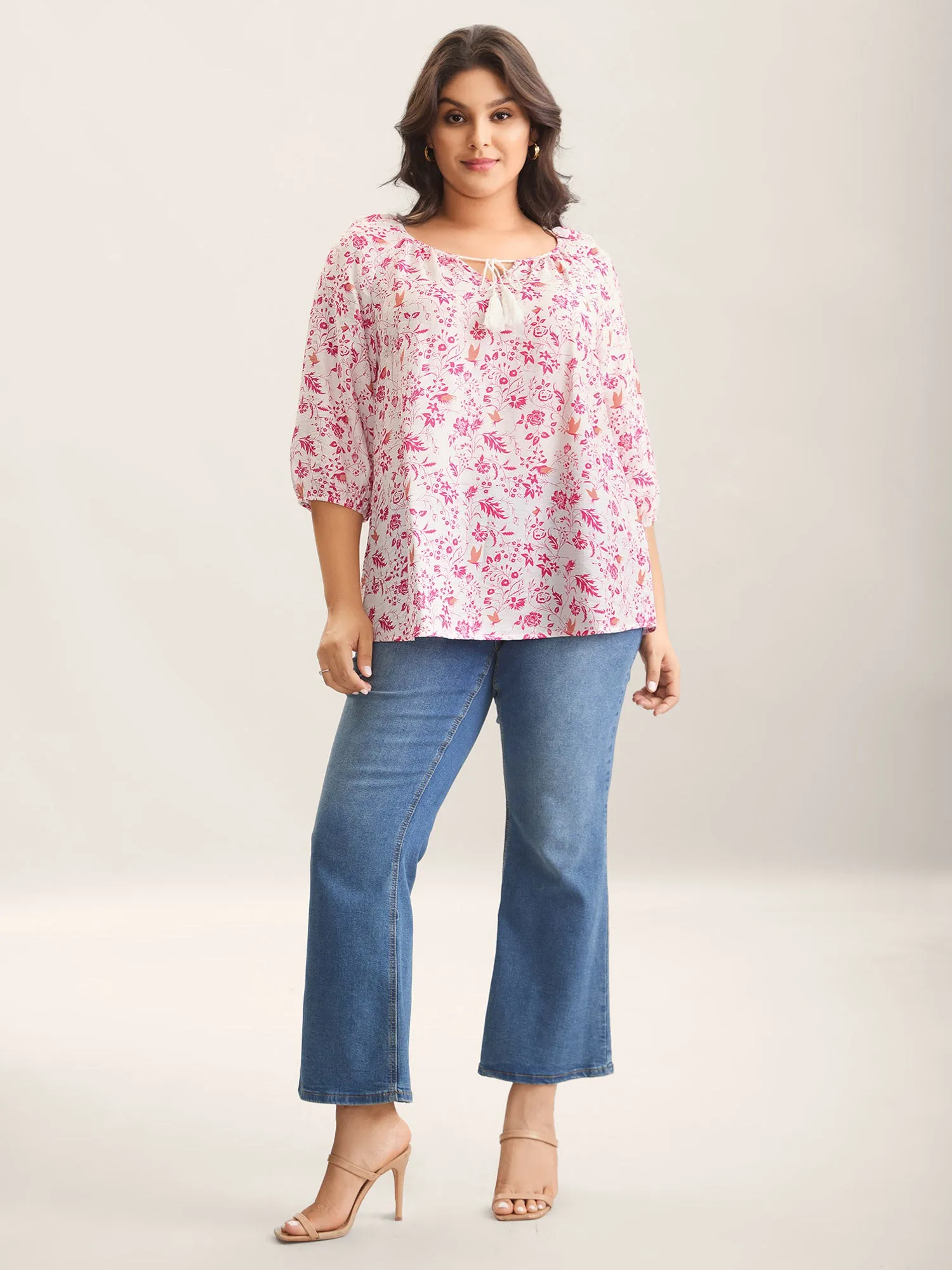 Silhouette Floral Print Neck Tassels Blouse sold by Bloomchic product image thumbnail 3