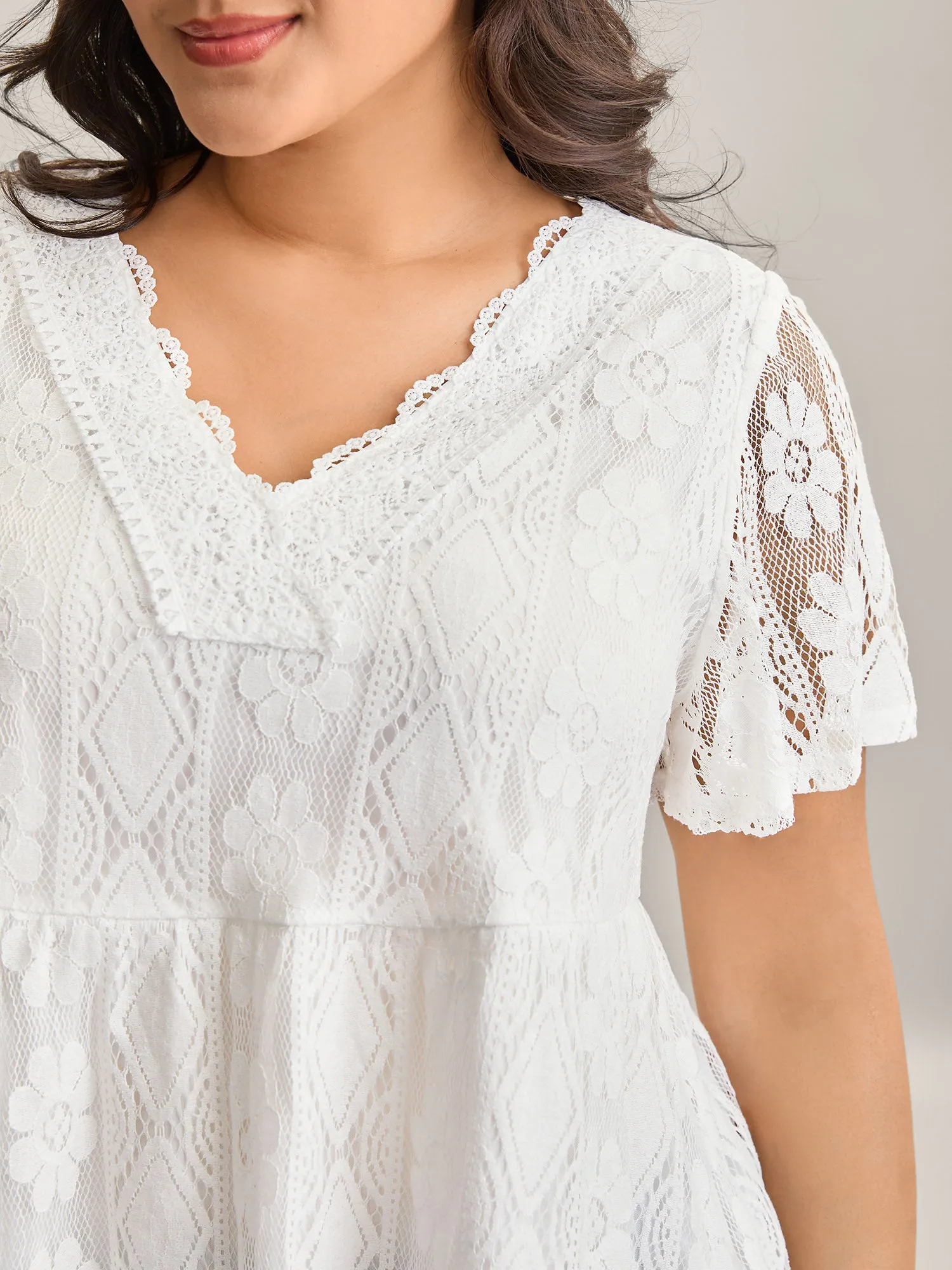 V Neck Lace Mesh Plain T-Shirt sold by Bloomchic product image thumbnail 2
