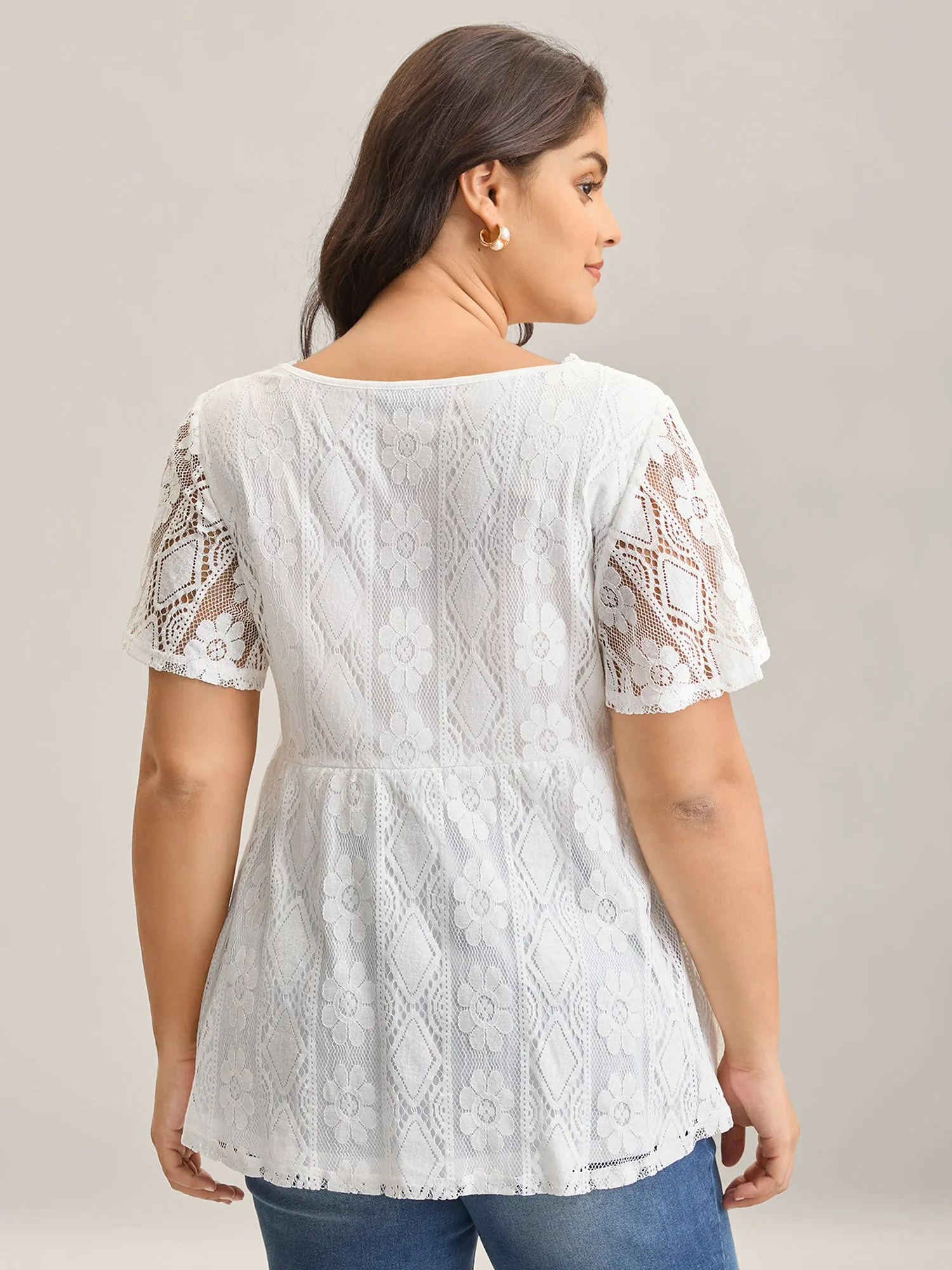 V Neck Lace Mesh Plain T-Shirt sold by Bloomchic product image thumbnail 4