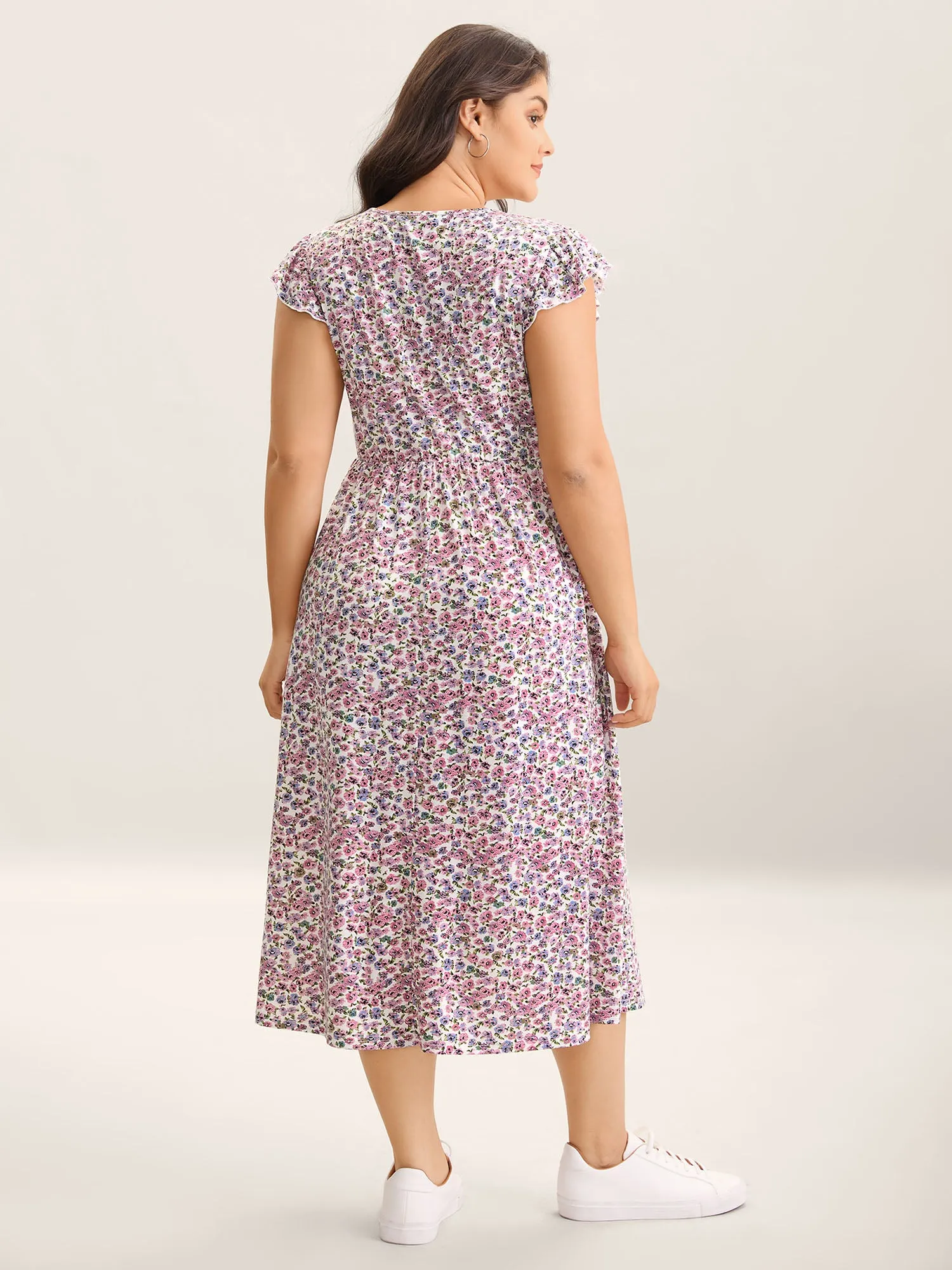 Ditsy Floral Flutter Sleeve Pockets Midi Dress sold by Bloomchic product image thumbnail 4