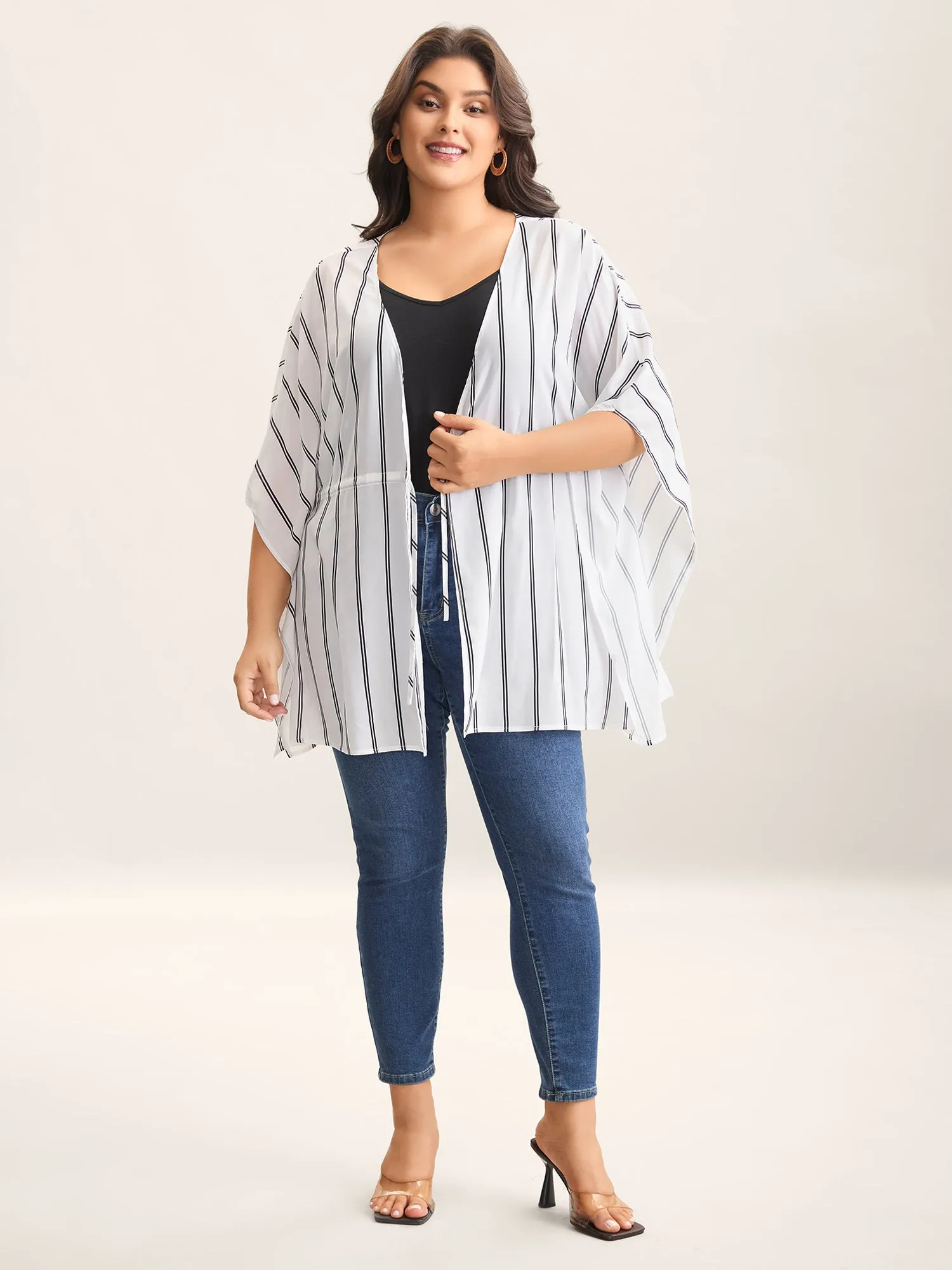 Striped Waist Tie Kimono Cardigan sold by Bloomchic product image thumbnail 3