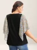Sheer Flared Sleeve Spliced Plain Top sold by Bloomchic