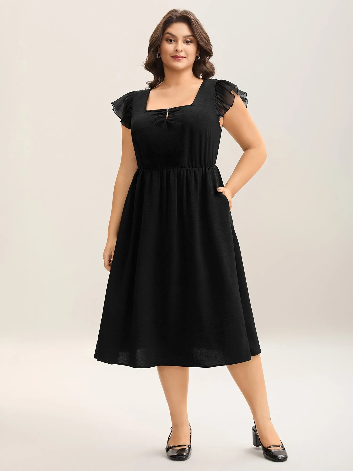 Spliced Gathered Neckline Pockets Midi Dress sold by Bloomchic product image thumbnail 3