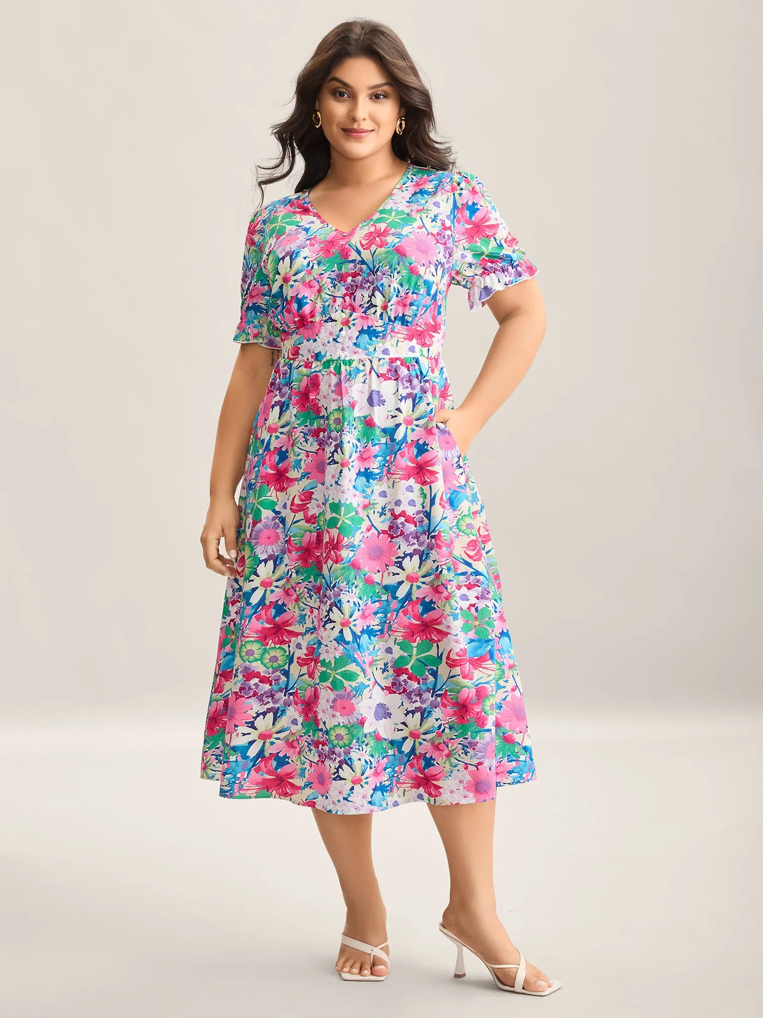 Resort Ready Print Shirred Waist Midi Dress sold by Bloomchic product image thumbnail 3
