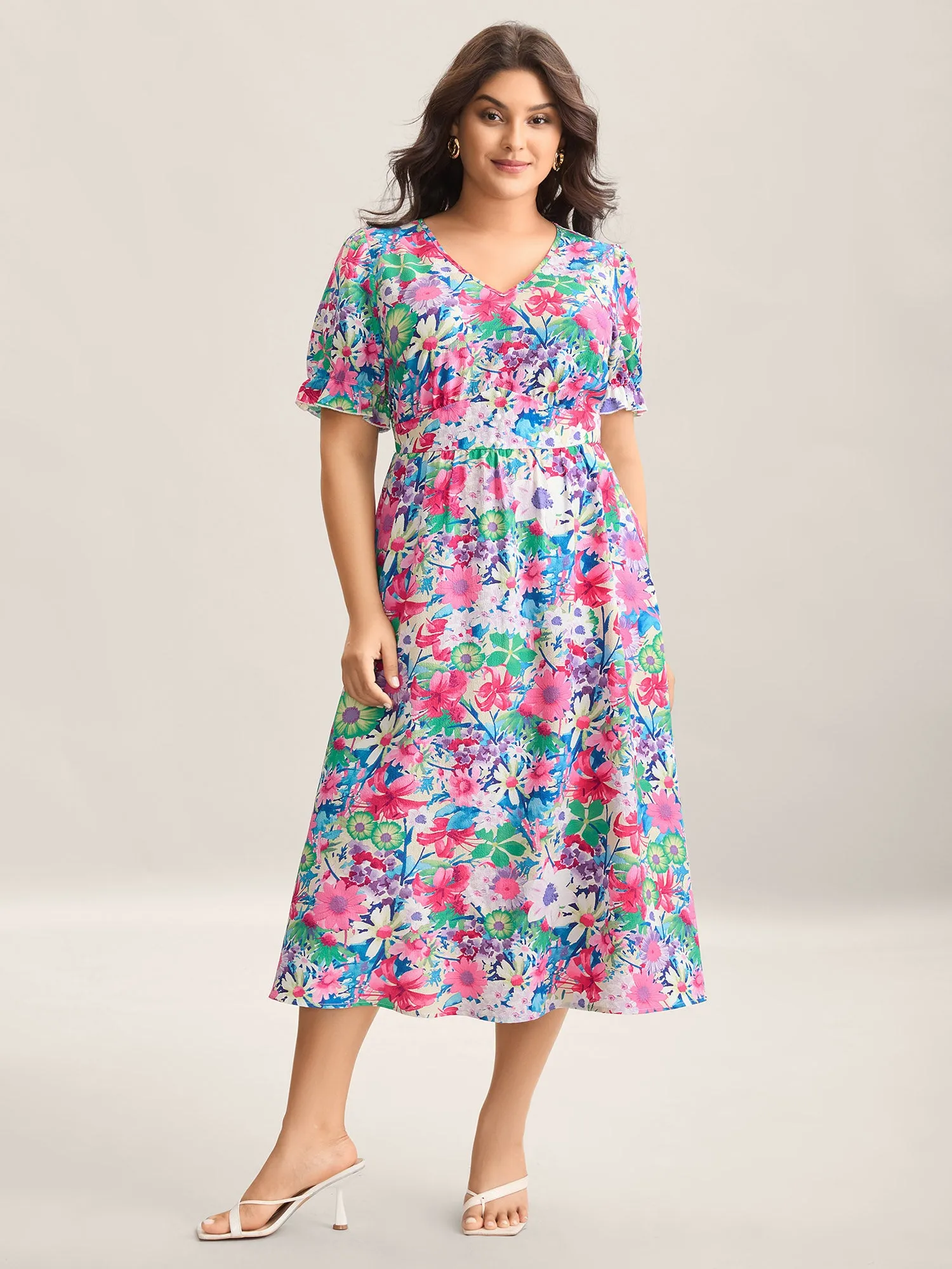 Resort Ready Print Shirred Waist Midi Dress sold by Bloomchic
