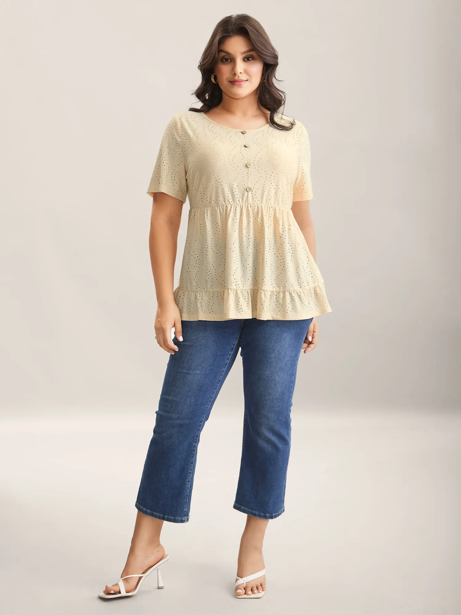 Textured Sheer Button Detail Plain Top sold by Bloomchic product image thumbnail 3