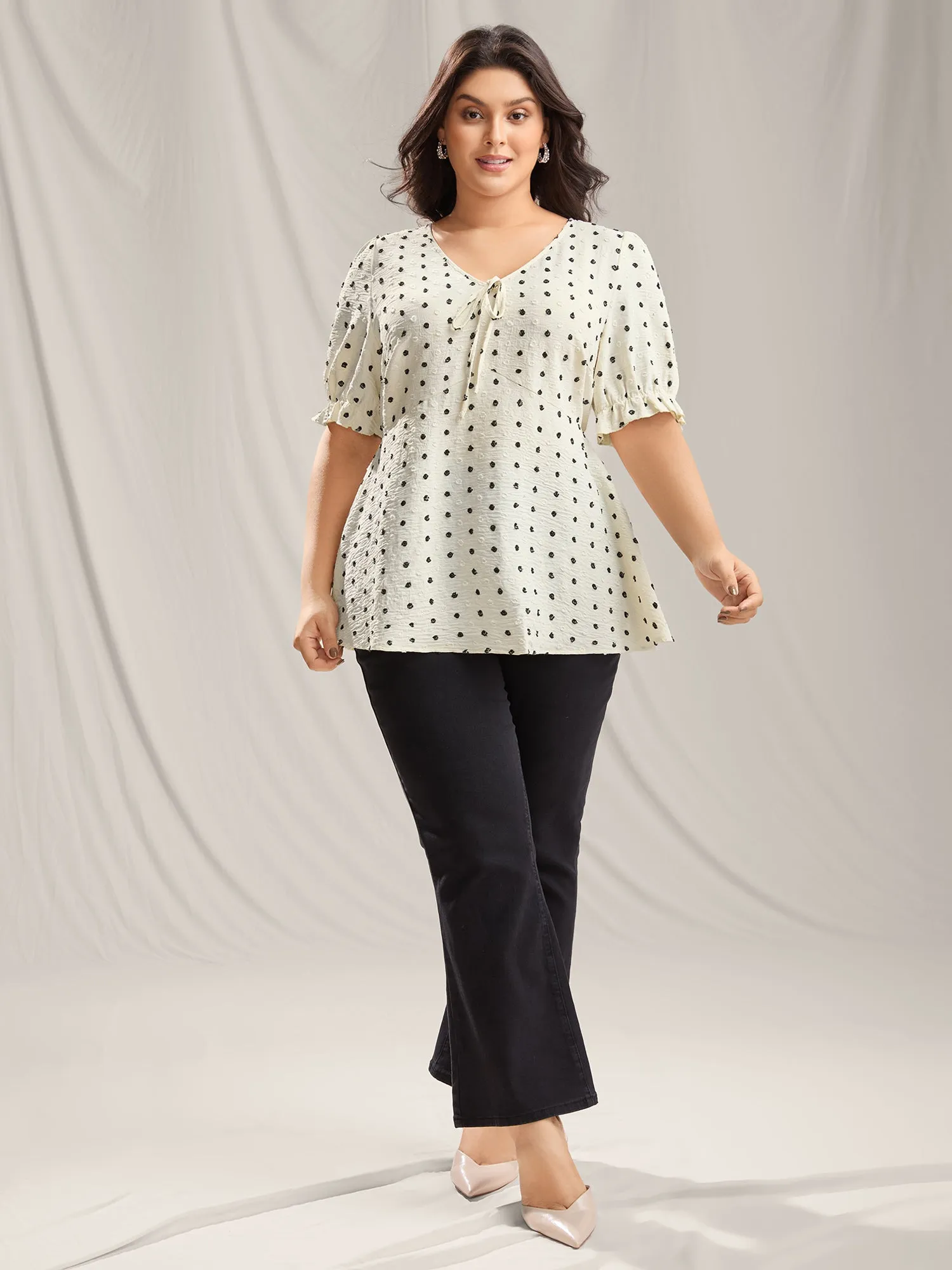 Polka Dots Print Neck Tie Blouse sold by Bloomchic product image thumbnail 3