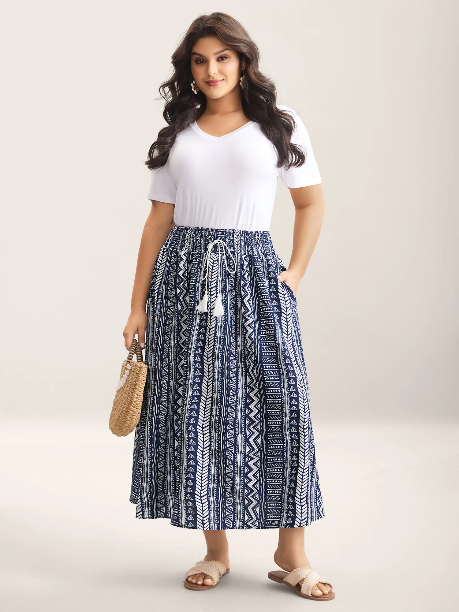 Boho Stripes Shirred Waist Maxi Skirt sold by Bloomchic product image thumbnail 3