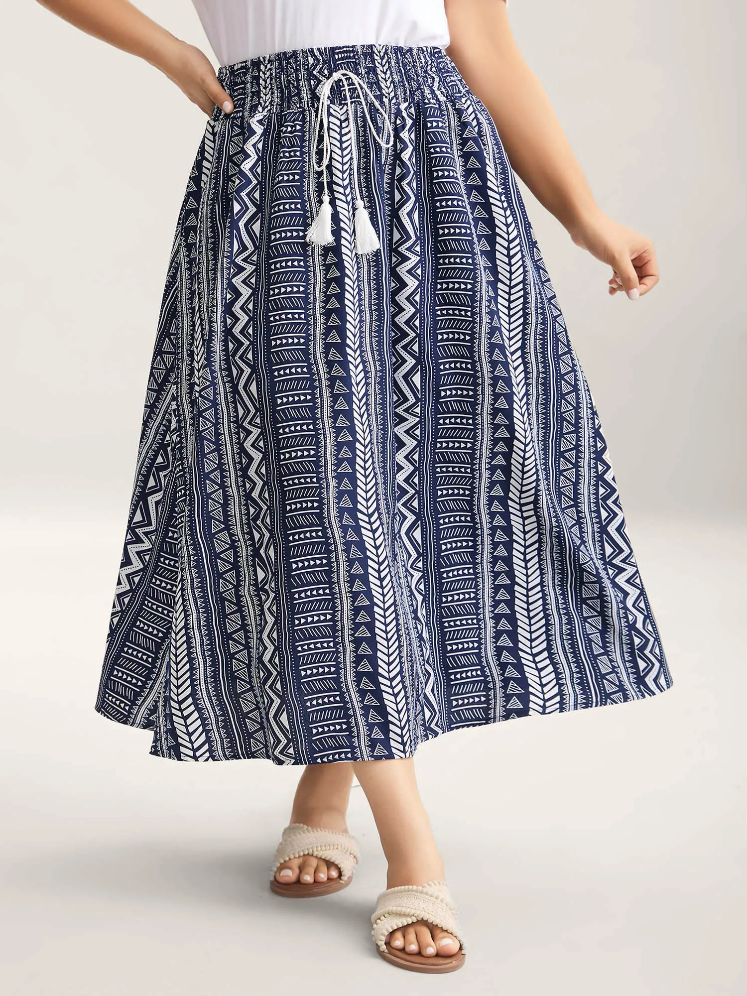 Boho Stripes Shirred Waist Maxi Skirt sold by Bloomchic