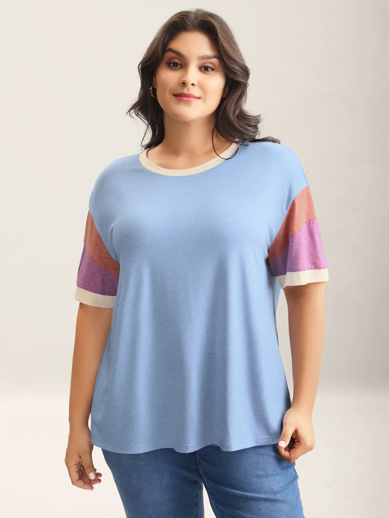 Supersoft Stretchy Color Contrast T-Shirt sold by Bloomchic