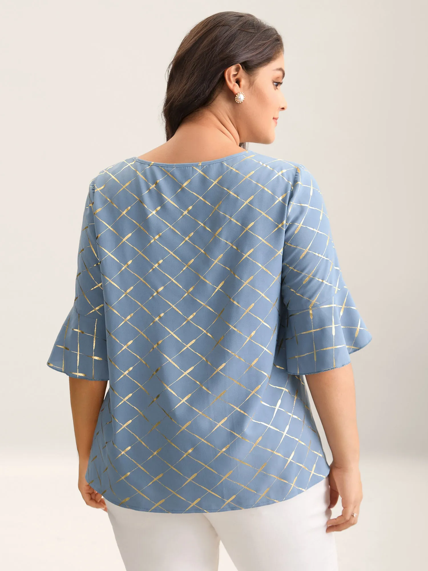 Glitter Plaid Ruffle Sleeve Blouse sold by Bloomchic product image thumbnail 2
