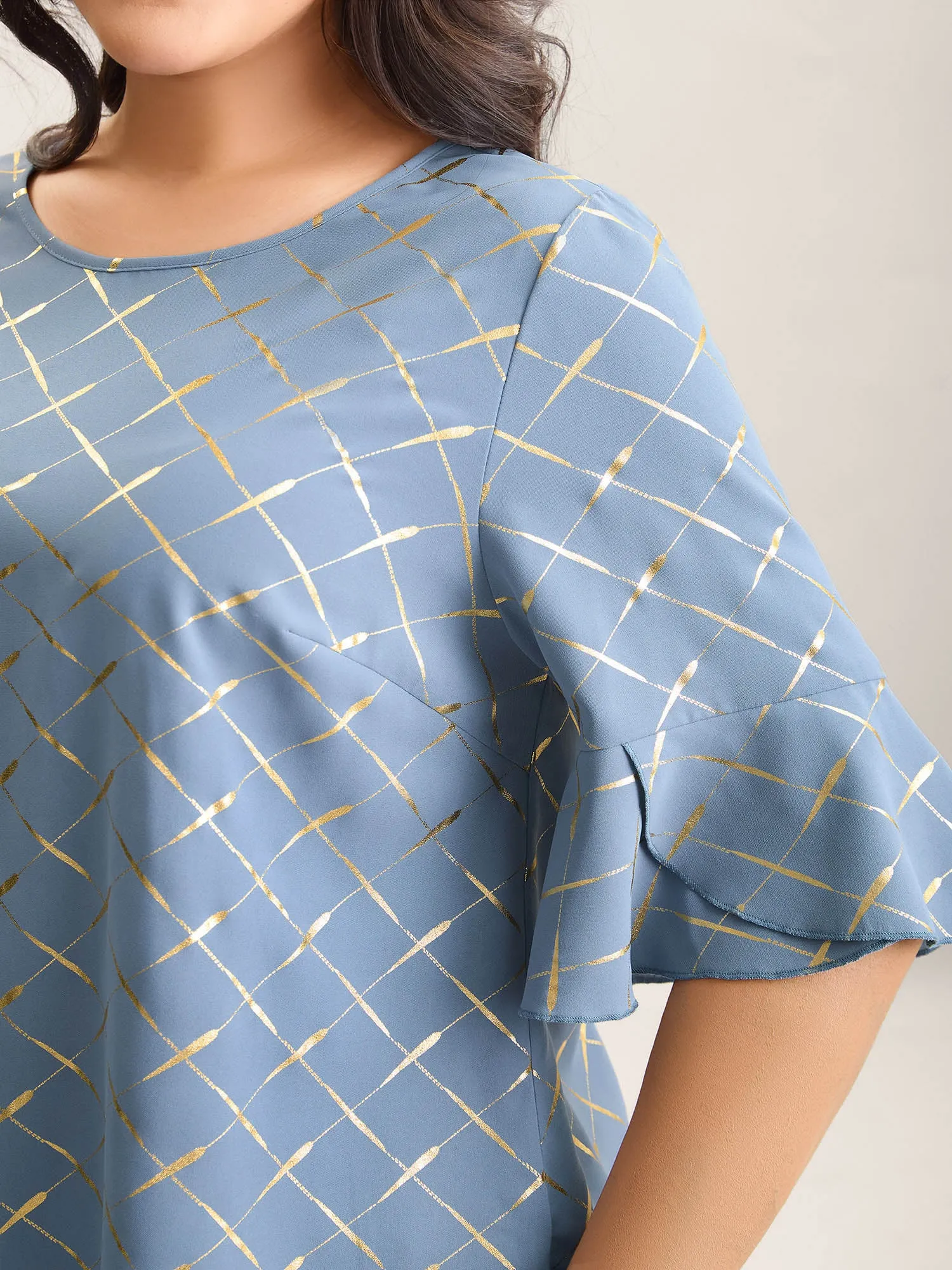Glitter Plaid Ruffle Sleeve Blouse sold by Bloomchic product image thumbnail 4