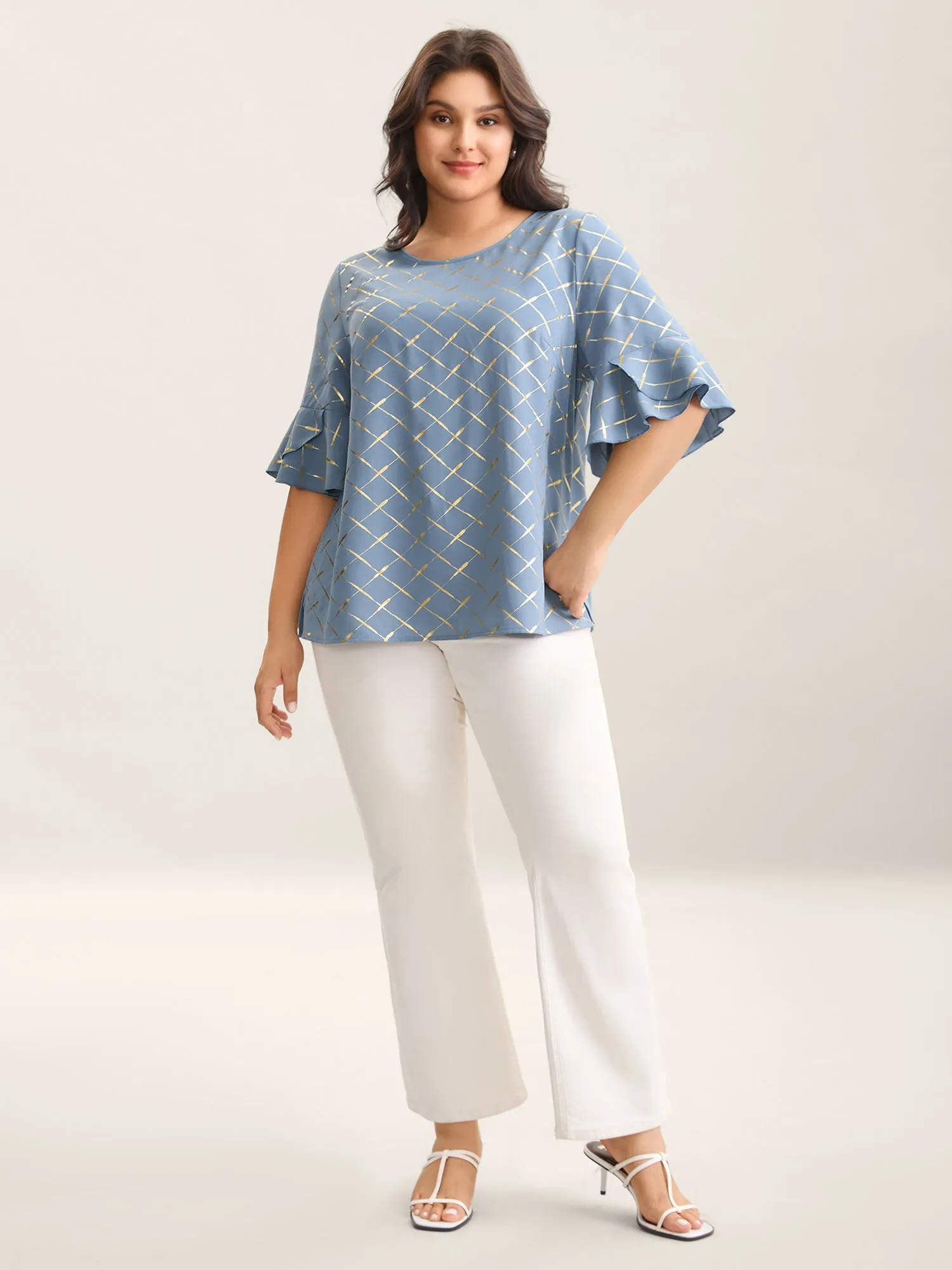 Glitter Plaid Ruffle Sleeve Blouse sold by Bloomchic product image thumbnail 3