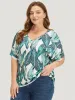 Tropical Print Batwing Sleeve Blouse sold by Bloomchic