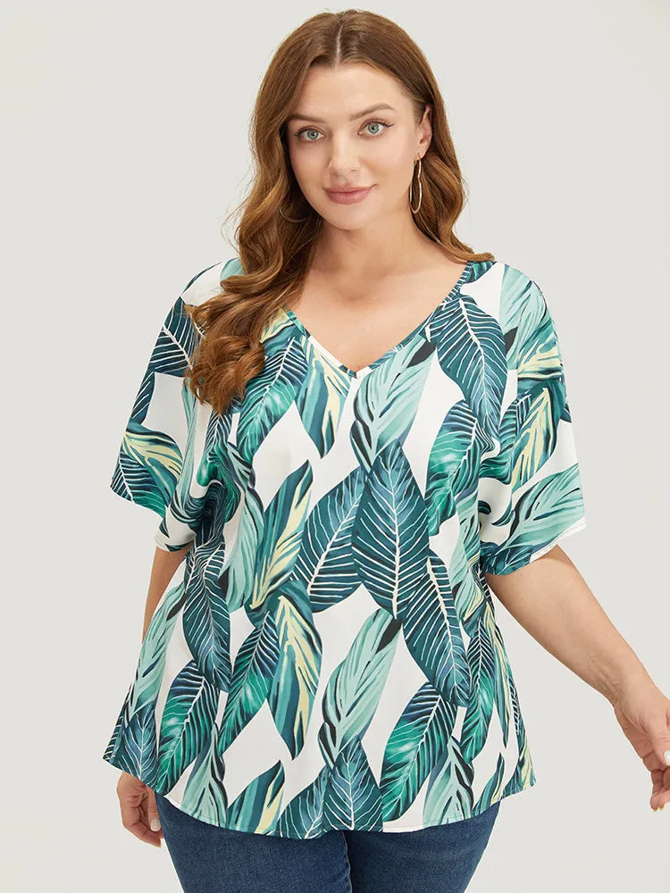 Tropical Print Batwing Sleeve Blouse sold by Bloomchic