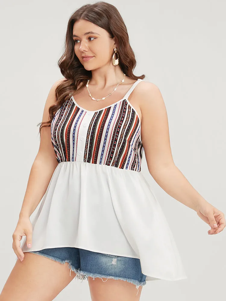 Striped Contrast Button Detail Ruffle Hem Cami Top sold by Bloomchic