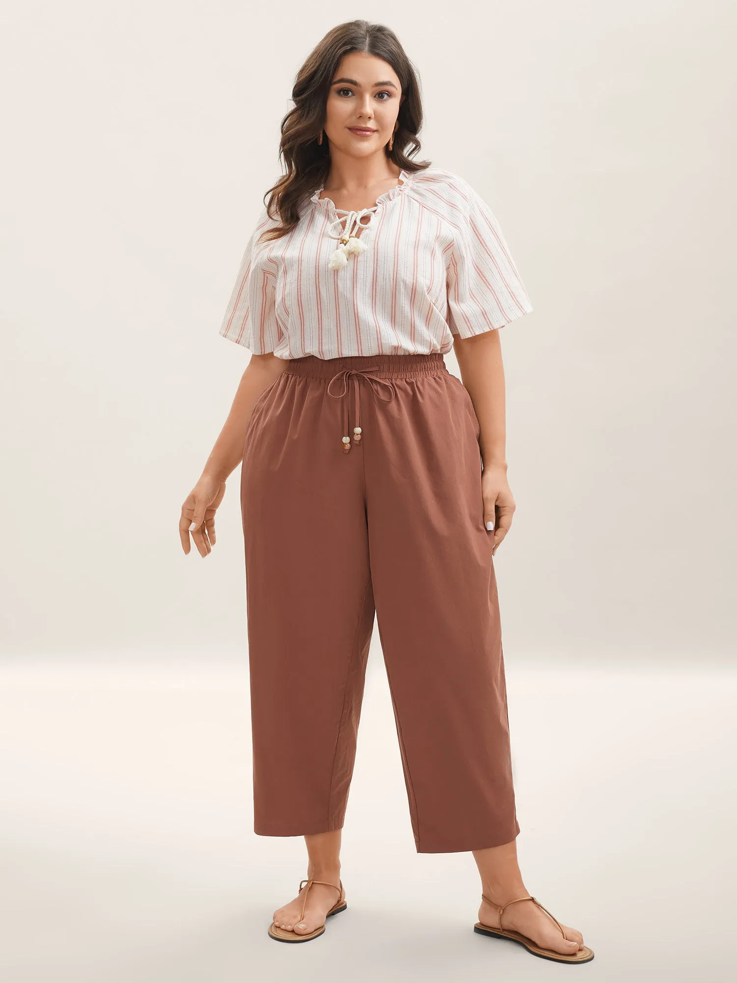 Cotton Drawstring Straight-Leg Pants sold by Bloomchic product image thumbnail 2