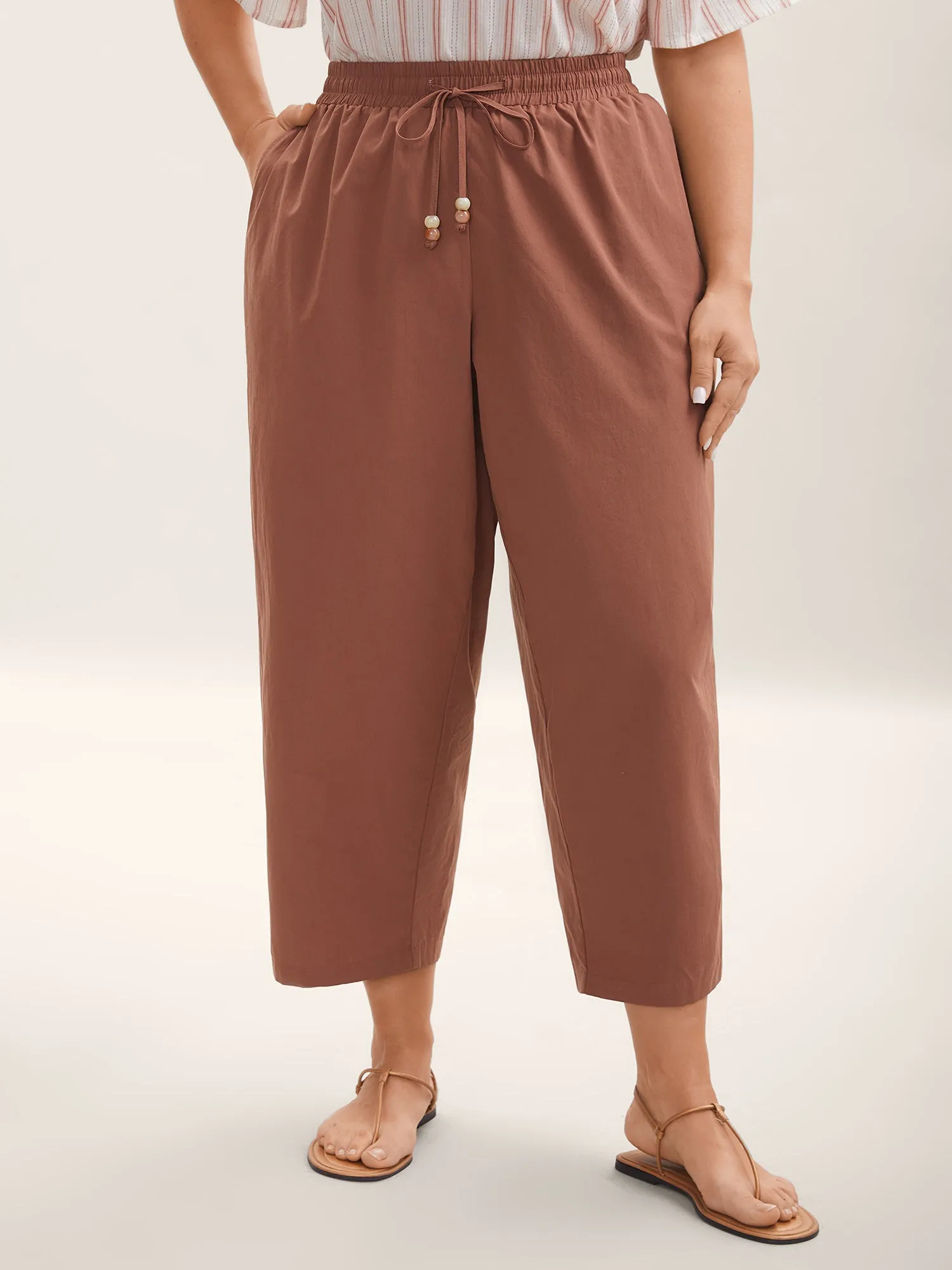 Cotton Drawstring Straight-Leg Pants sold by Bloomchic