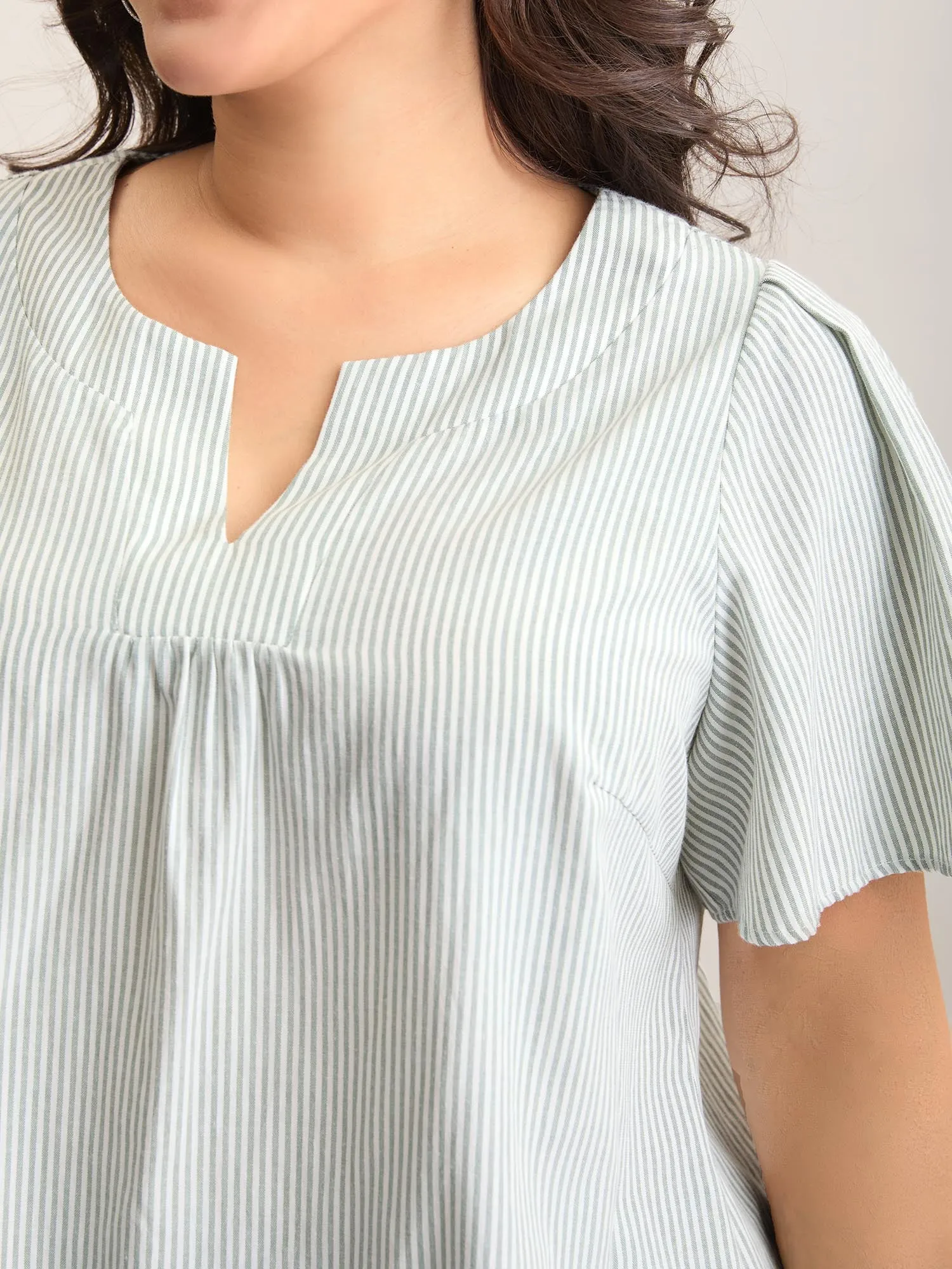 Striped Print Notched Collar Blouse sold by Bloomchic product image thumbnail 2