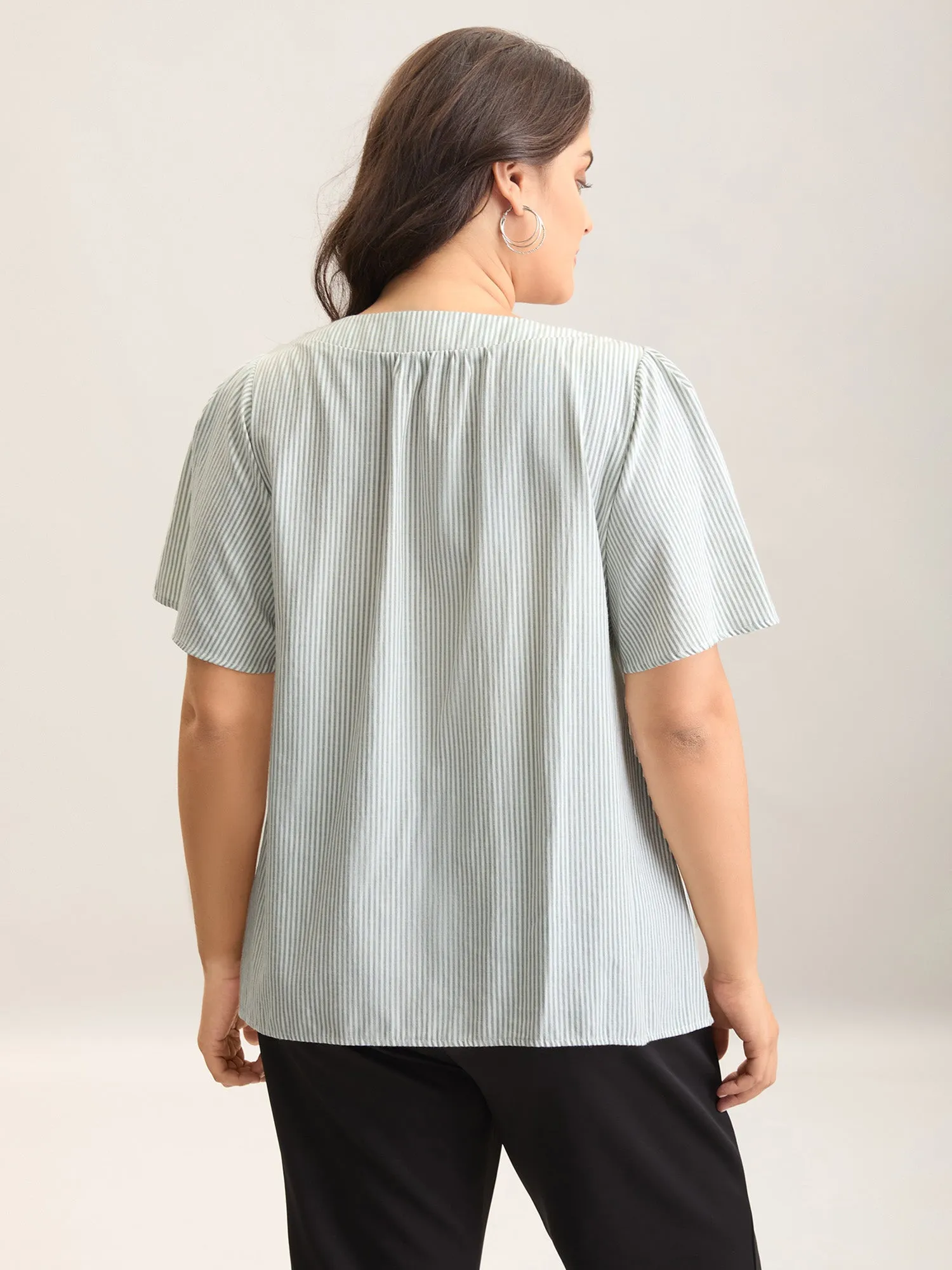 Striped Print Notched Collar Blouse sold by Bloomchic product image thumbnail 4