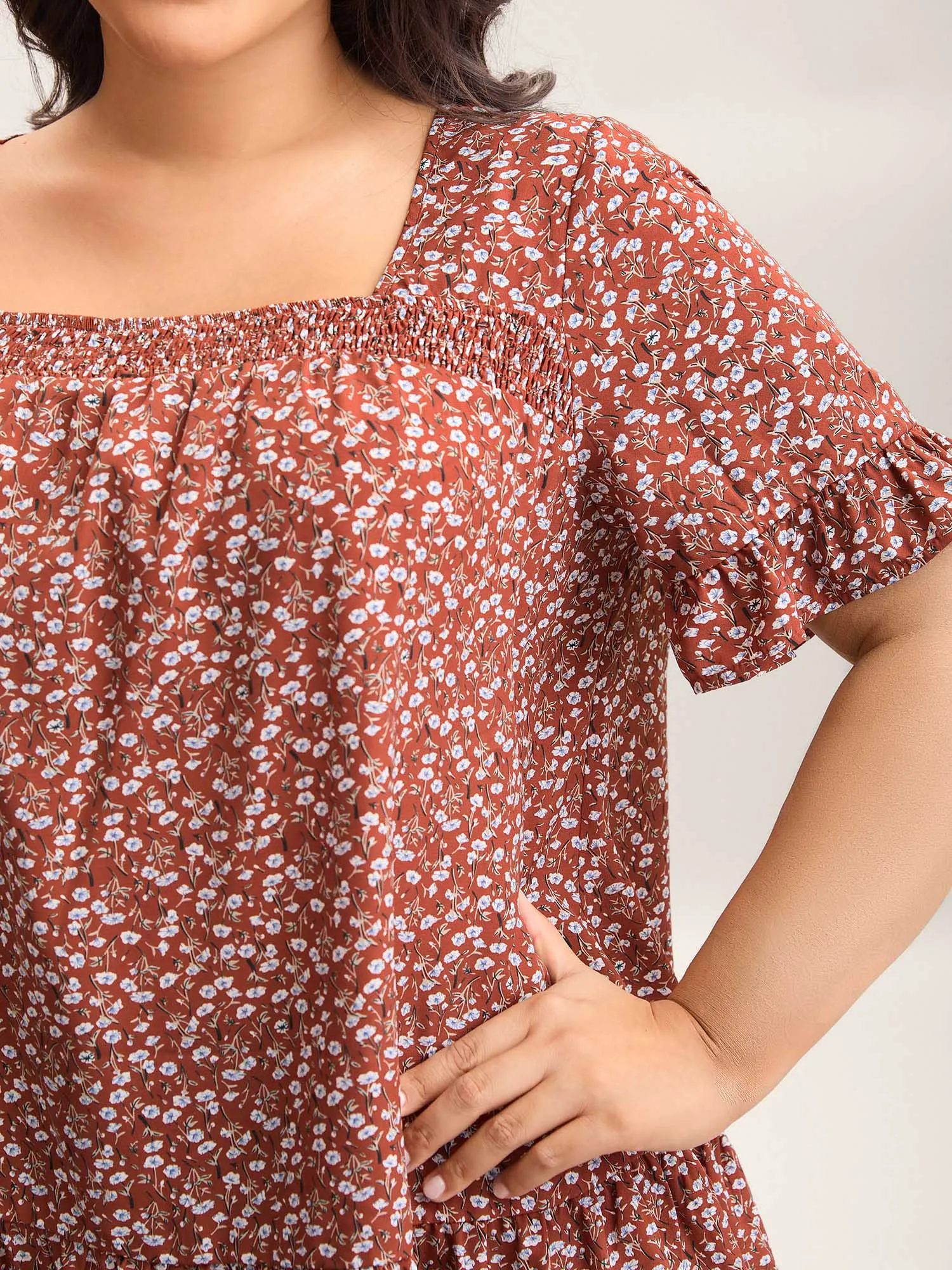 Ditsy Floral Print Ruffled Hem Blouse sold by Bloomchic product image thumbnail 3