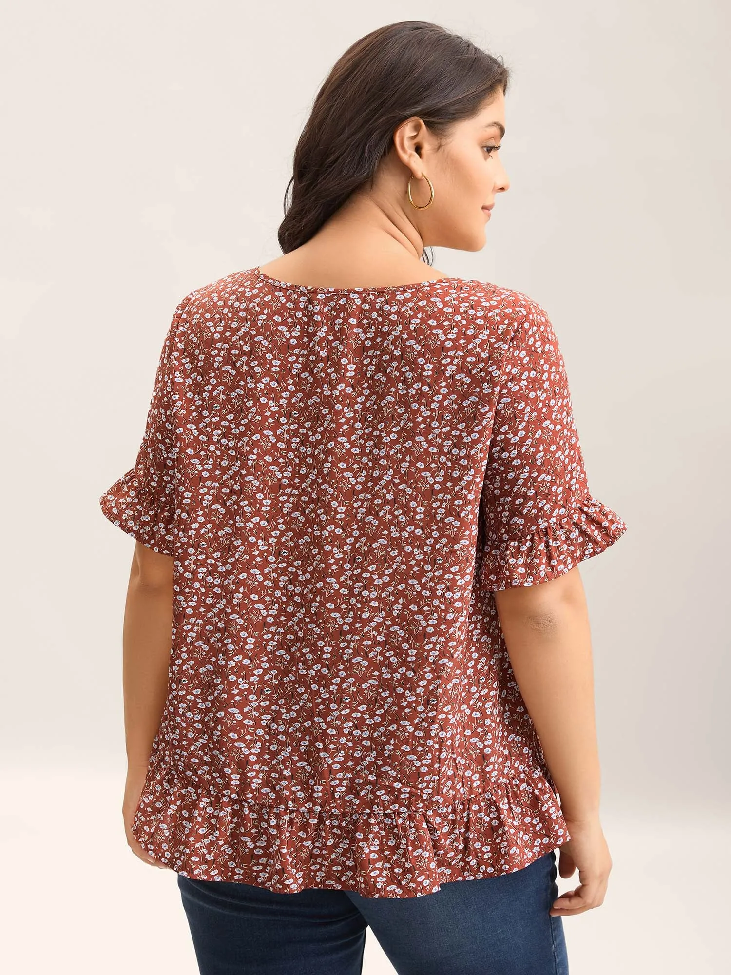 Ditsy Floral Print Ruffled Hem Blouse sold by Bloomchic product image thumbnail 2