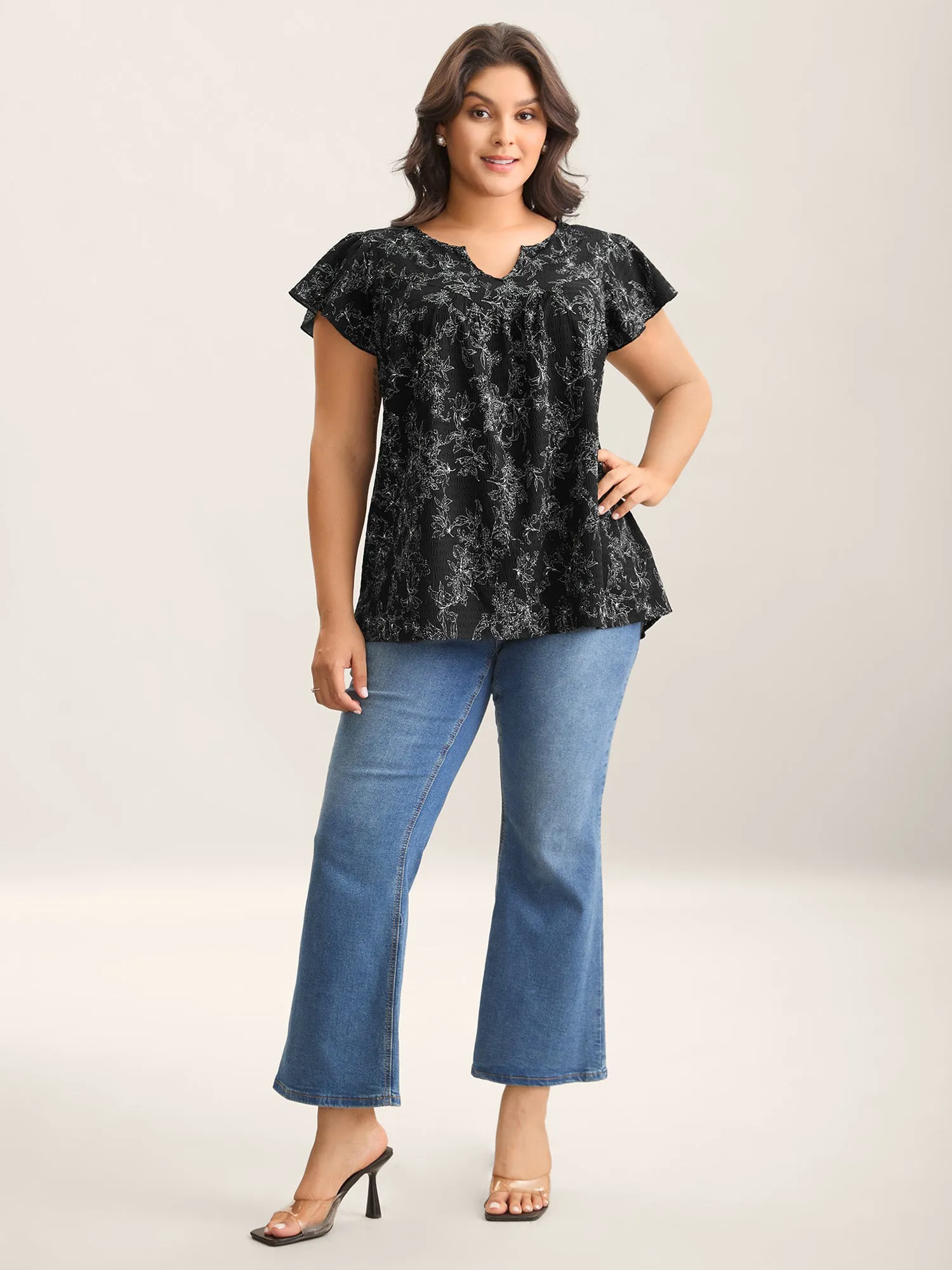 Silhouette Floral Print Flutter Sleeve Blouse sold by Bloomchic product image thumbnail 3